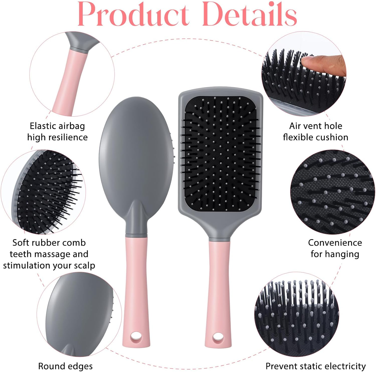 Dusaniyali 5 Piece Hair Brush Set Massage Hair Brushes Relaxing Brushes Bristles Comb Anti-Static Hair Brush Styling Brush for Women Men Children All Wet or Dry Hair image number 2