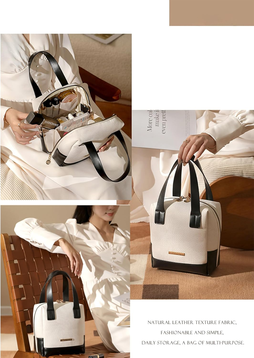 Sugar Cube Shaped Makeup Bag for Women Girls Travel - Waterproof PU Leather Cosmetic Organizer with Zipper/Wide Open Design/Toiletry Bag/Makeup Brushes&Nail Polish Storage（Embossed Texture） image number 4