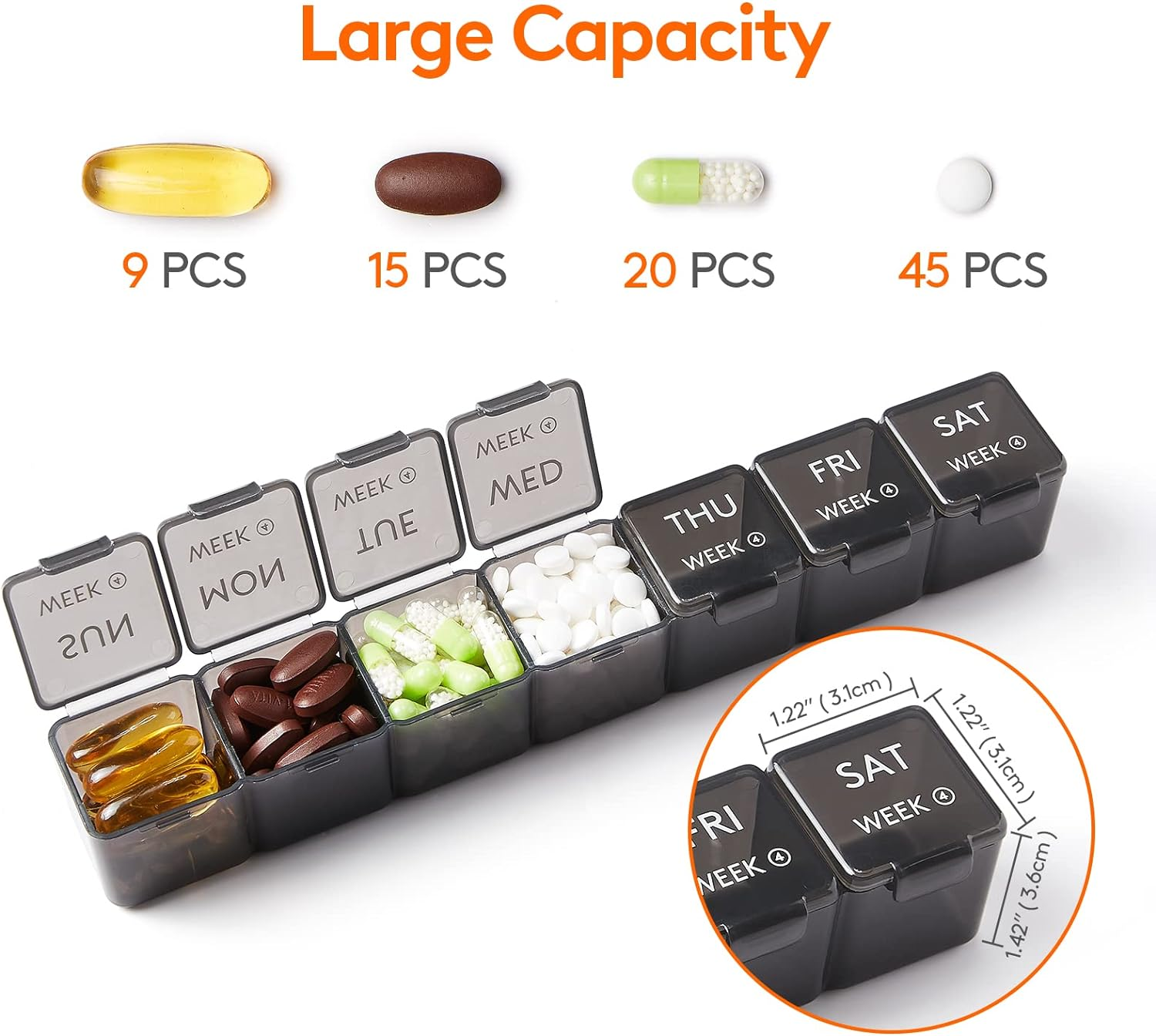 Monthly Pill Organizer,28 Day Pill Box,Large 4 Weeks One Month Pill Cases, Medicine Organizer Organized by Week with Dust-Proof Case for Fish Oils, Vitamins, Supplements image number 3