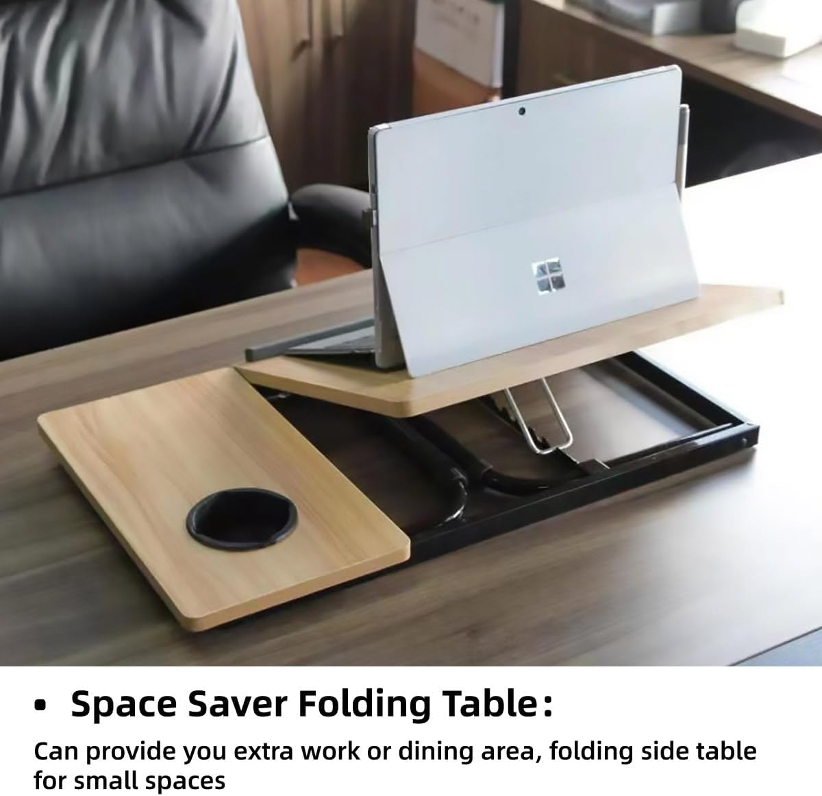 AIMALL Adjustable Foldable Laptop Desk for Bed and Sofa with 5-Stop Height Settings, Small Computer Study Table for Dormitory, Home Office, Walnut and White Maple Finish - White Maple image number 4