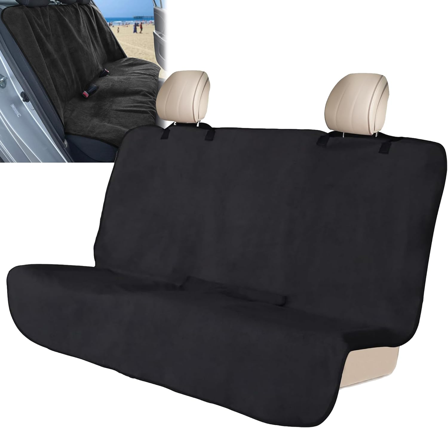 Car Seat Cover, Waterproof Sweat Towel Seat Cover, Black Universal Non-Slip Bucket Seat Protector for Car Truck SUV Seat, Auto Seat Pad for Pet & Kid, for Outdoor Sport Activities (Black Backseat) image number 5