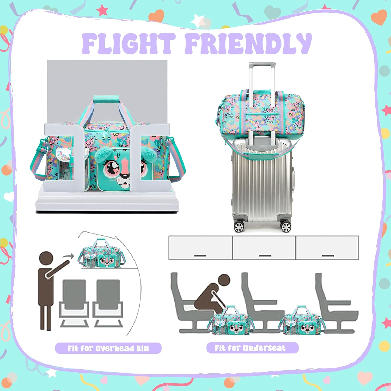 Duffle Bag for Kids Girls Travel Bag Dance Bag for Girls Boys Overnight Bag Kids Gym Bag, Green Leopard - Green Leopard image number 2