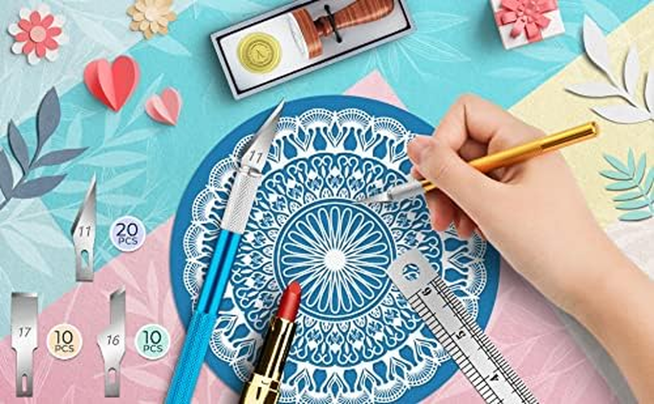 Exacto Knife Kit, Hobby Craft Knife with Steel Ruler, 2 Handle Bar and 3 Kinds 40 Spare Knife Blades, for DIY, Art Work, Cutting, Carving, Scrapbooking, Modeling image number 6