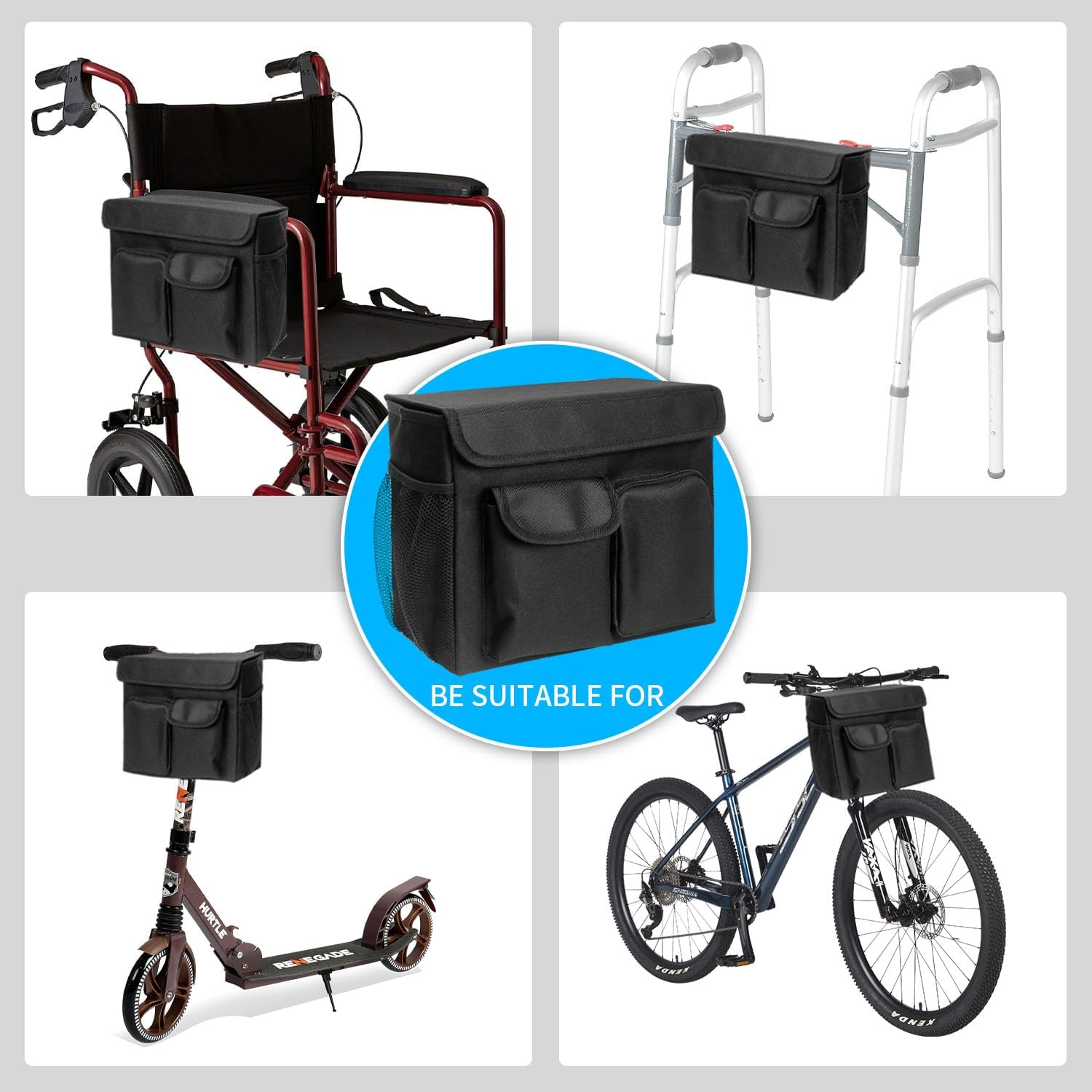 Electric Scooter Basket - Convenient Mobility Scooter Bag with 14-In Laptop Pocket and Cup Holders, Easy Installation for Bike, Mobility Scooter Accessories for Adults image number 1