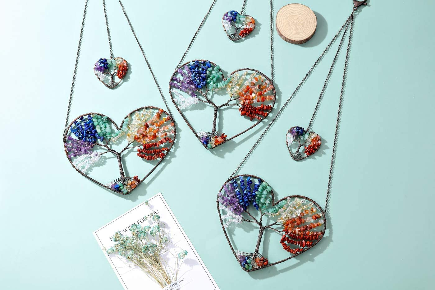 Jovivi 7 Chakra Healing Crystals Spiritual Gifts Chakra Gifts for Women Natural Gemstones Tree of Life Heart Dream Catcher Hanging Ornament Bedroom Wall Decorative Home Accessories Housewarming Gifts image number 2