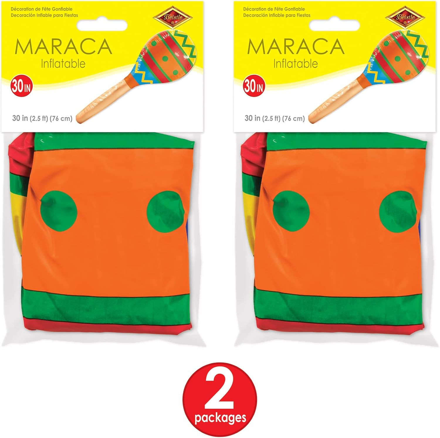 Beistle 2 Piece Inflatable Maracas for Fiesta Parties, Cinco De Mayo and Mexican Theme Decorations, 30", Multicolor image number 3