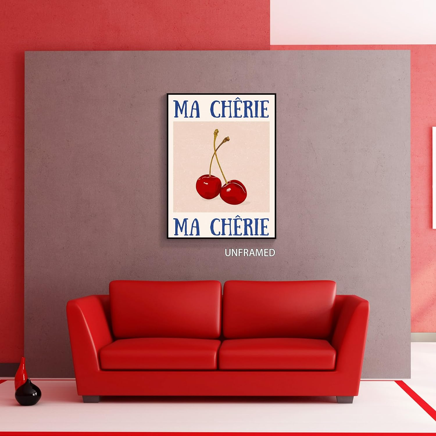 Yostyle Retro Funky Cherry Canvas Wall Art, Vintage 70S Red Blue Posters for Room Aesthetic, Trendy Preppy Cherry Picture Print for Teen Girls College Dorm Apartment Decor 12X16In Unframed
