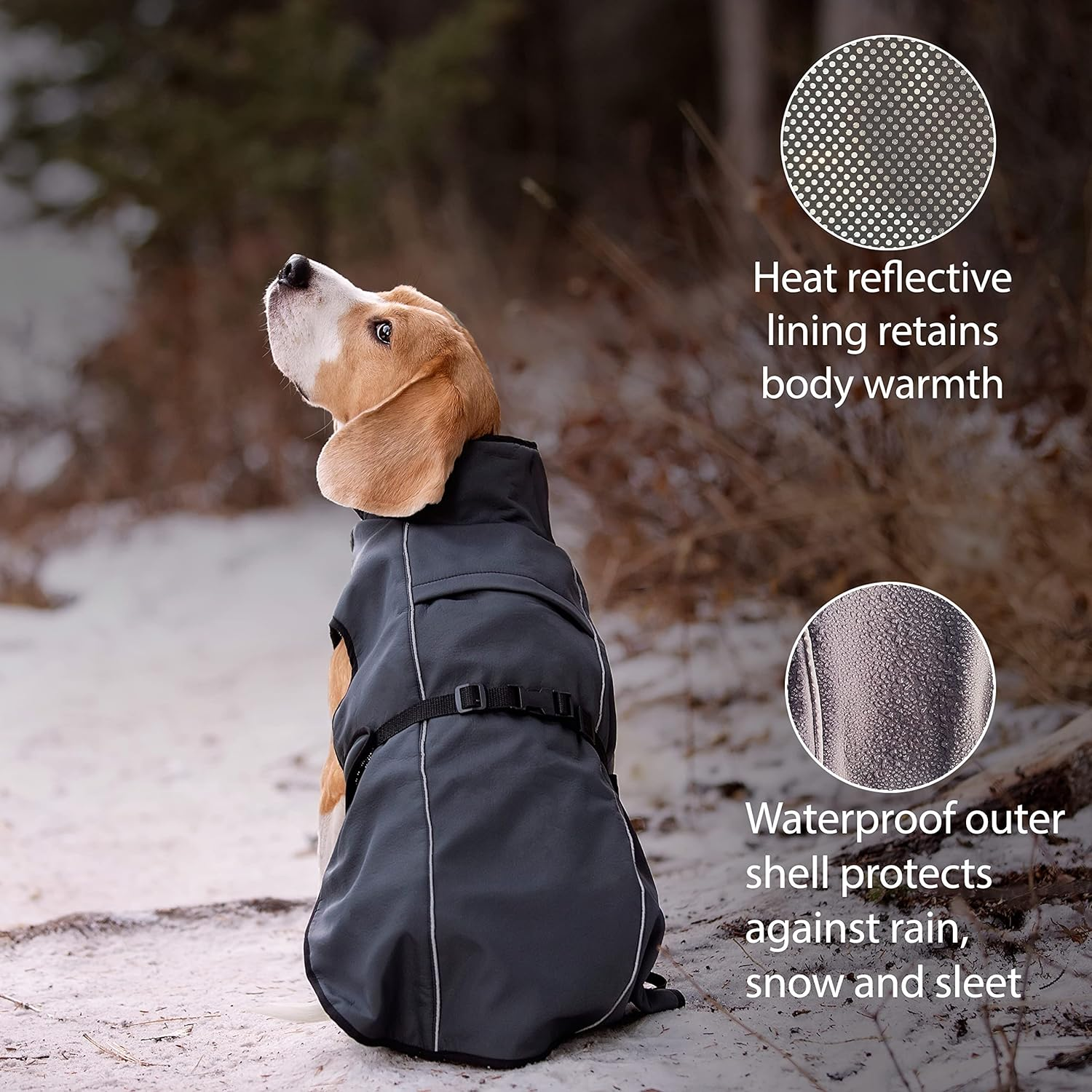 Dog Winter Coat - Waterproof Heat-Reflective Insulated Vest, Snow Jacket, Quick Adjust Fit, Warm and Cozy Cold Weather and Rain Wear for Small to Large Breeds (Dark Gray, Large) image number 1