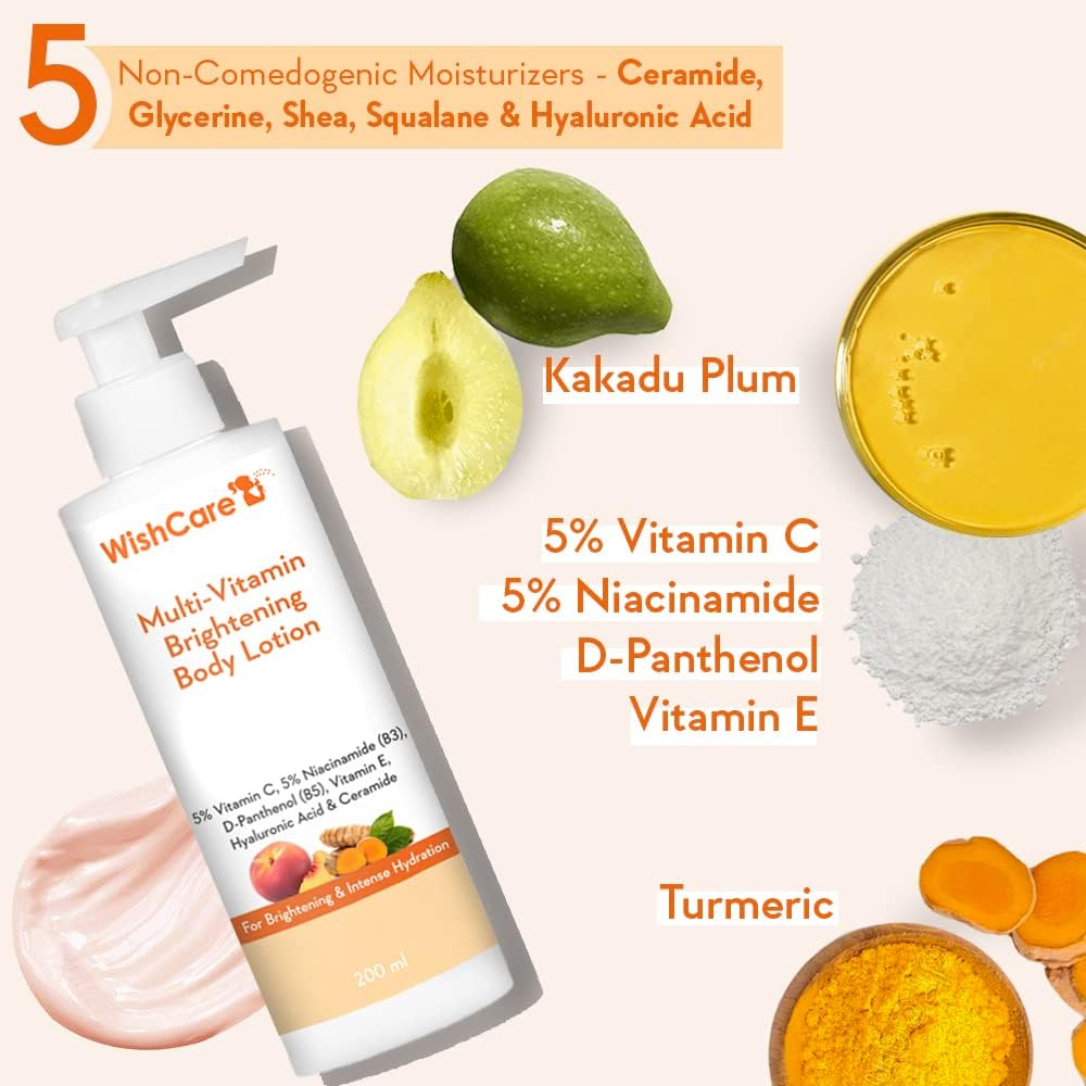 Wishcare Multi-Vitamin Brightening Body Lotion - 5% Vitamin C, 5% Niacinamide(B3), Panthenol(B5), Vitamin E, Turmeric & Kakadu Plum - for Men & Women - 200 Ml image number 5