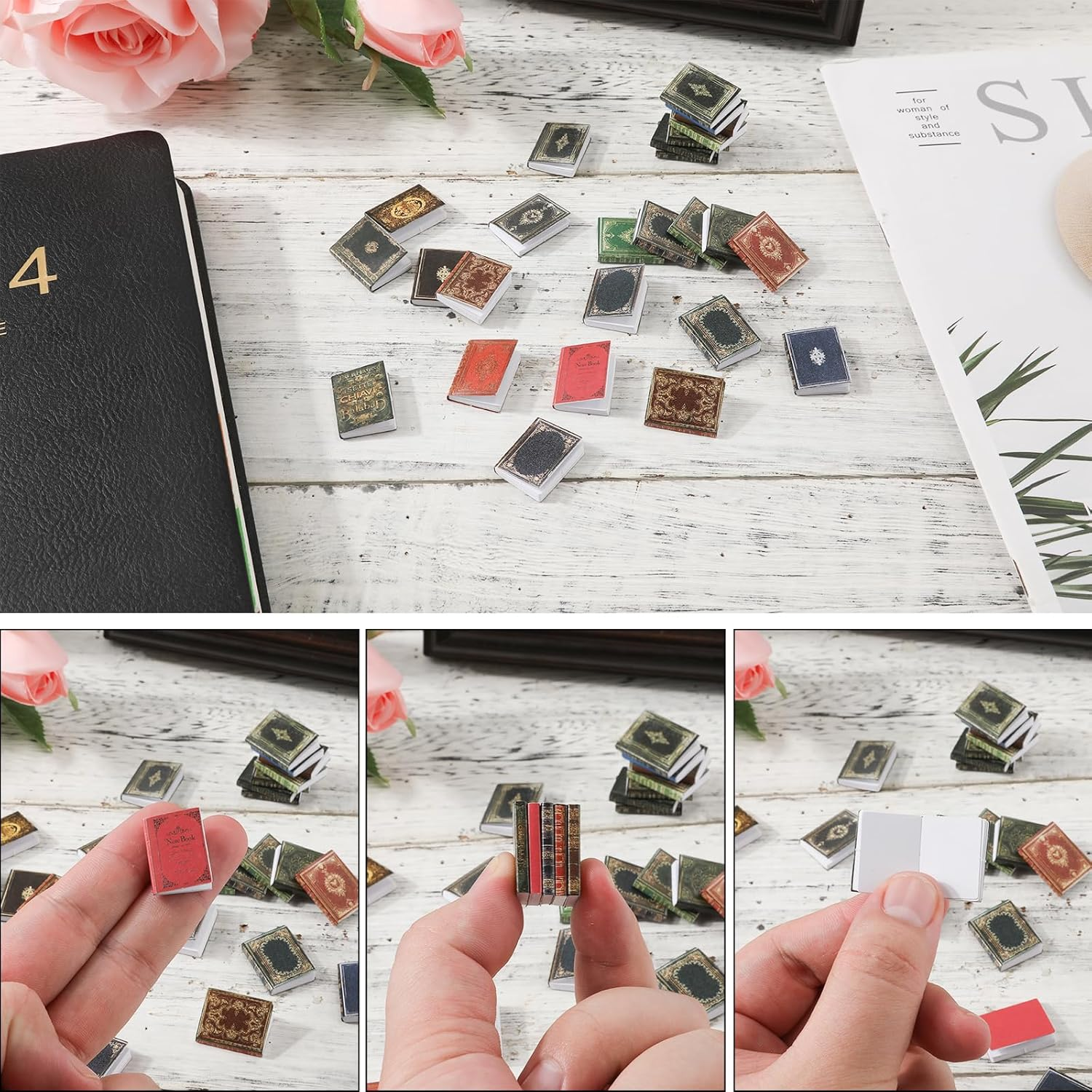 48Pcs 1:12 Scale Miniatures Dollhouse Books, Assorted Timeless Miniatures Books Dollhouse Decoration Accessories Mini Miniatures Books for Christmas Pretend Play image number 5