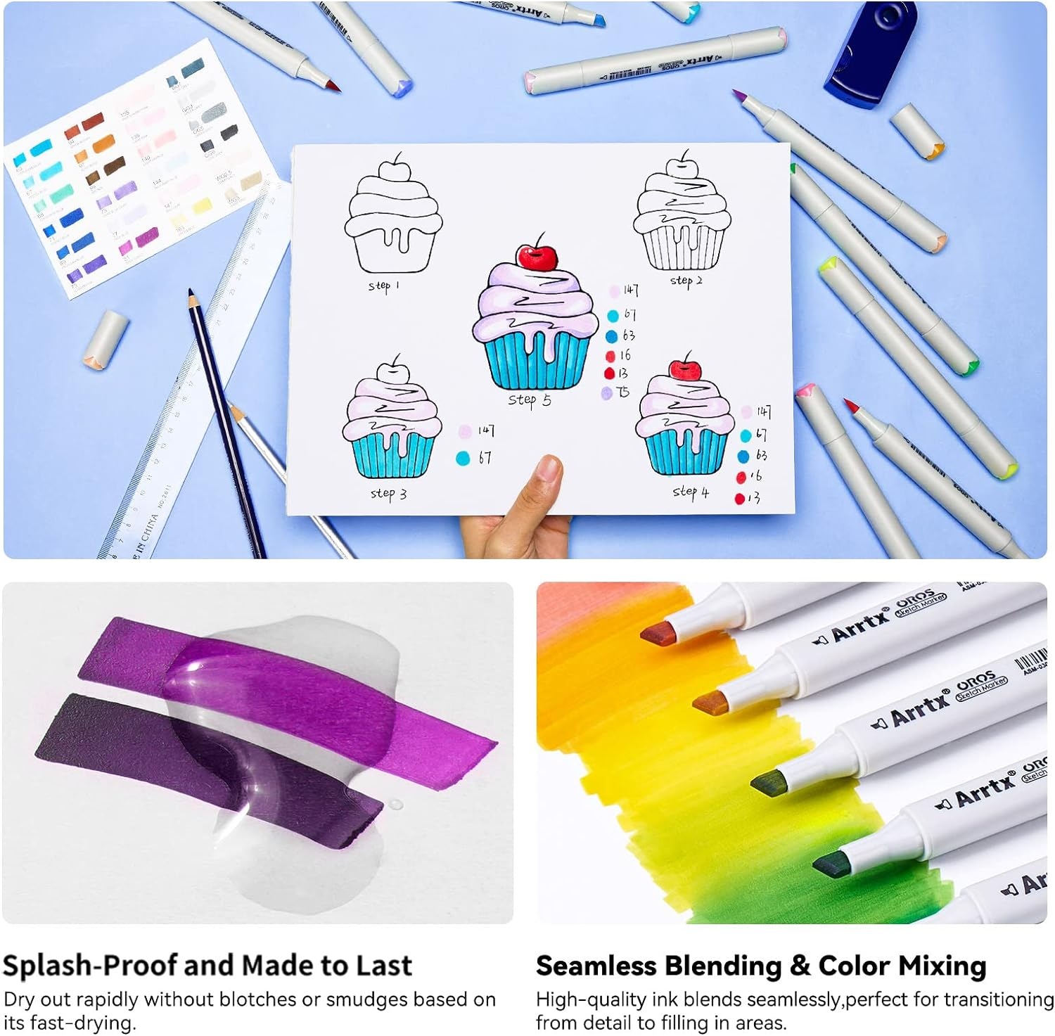 Arrtx Alcohol Markers OROS 80 Colors,Dual Tip Marker Pens, Art Markers Permanent Markers for Drawing Coloring Illustration Sketching Design Comic image number 1