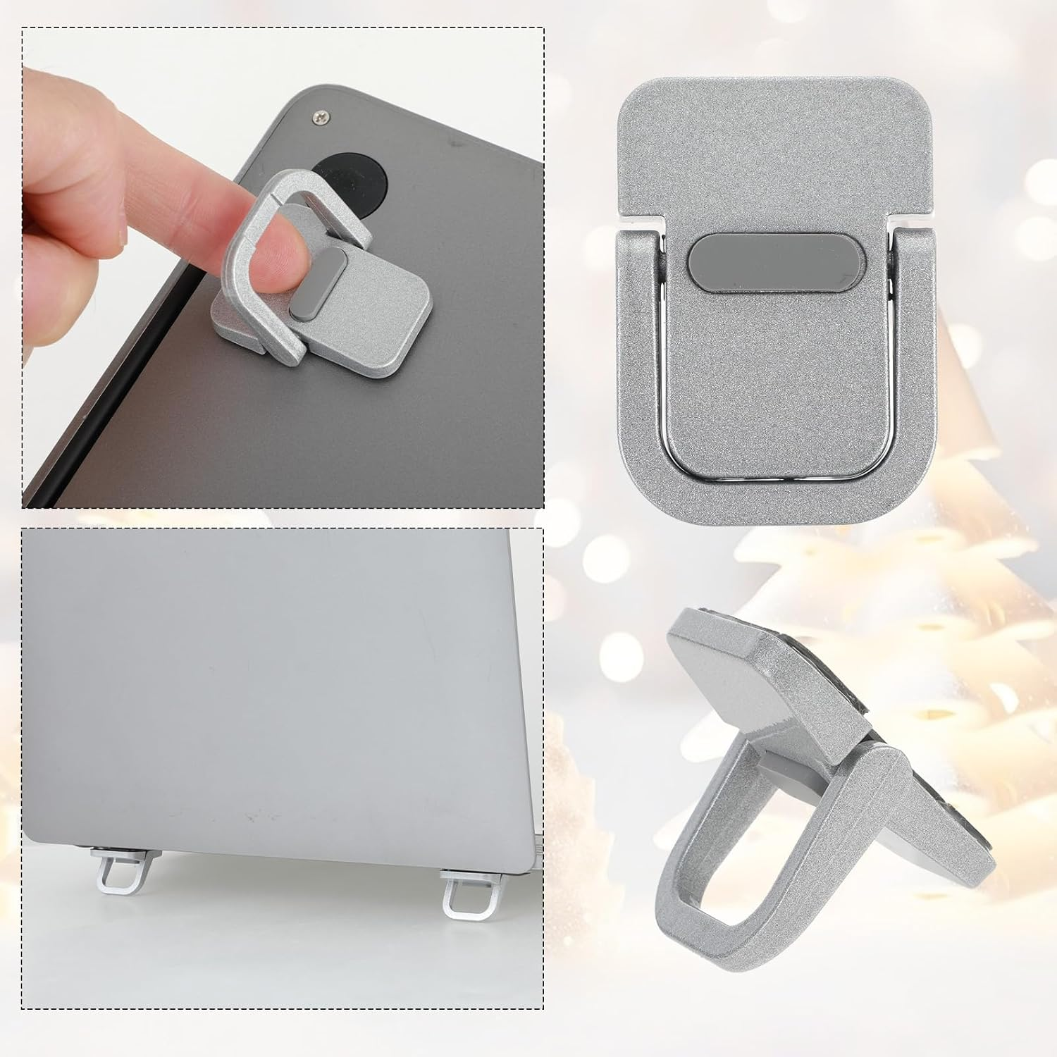 2PCS Keyboard Stands, Self-Adhesive Mini Laptop Stand, Portable Laptop Stand, Invisible Computer Keyboard Stand for Desk, Laptop Stand for Macbook, Dell, HP and Other 10-18 Inches Laptop, Silver image number 3