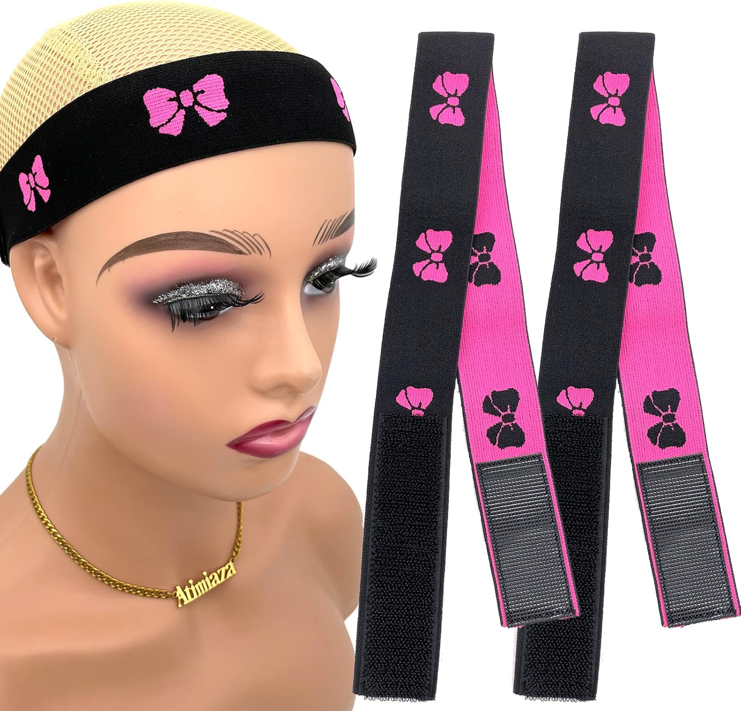 Atimiaza 2 Pcs Elastic Bands for Wig, Lace Melting Edge Wrap to Lay Edges (Black, Pack of 2)