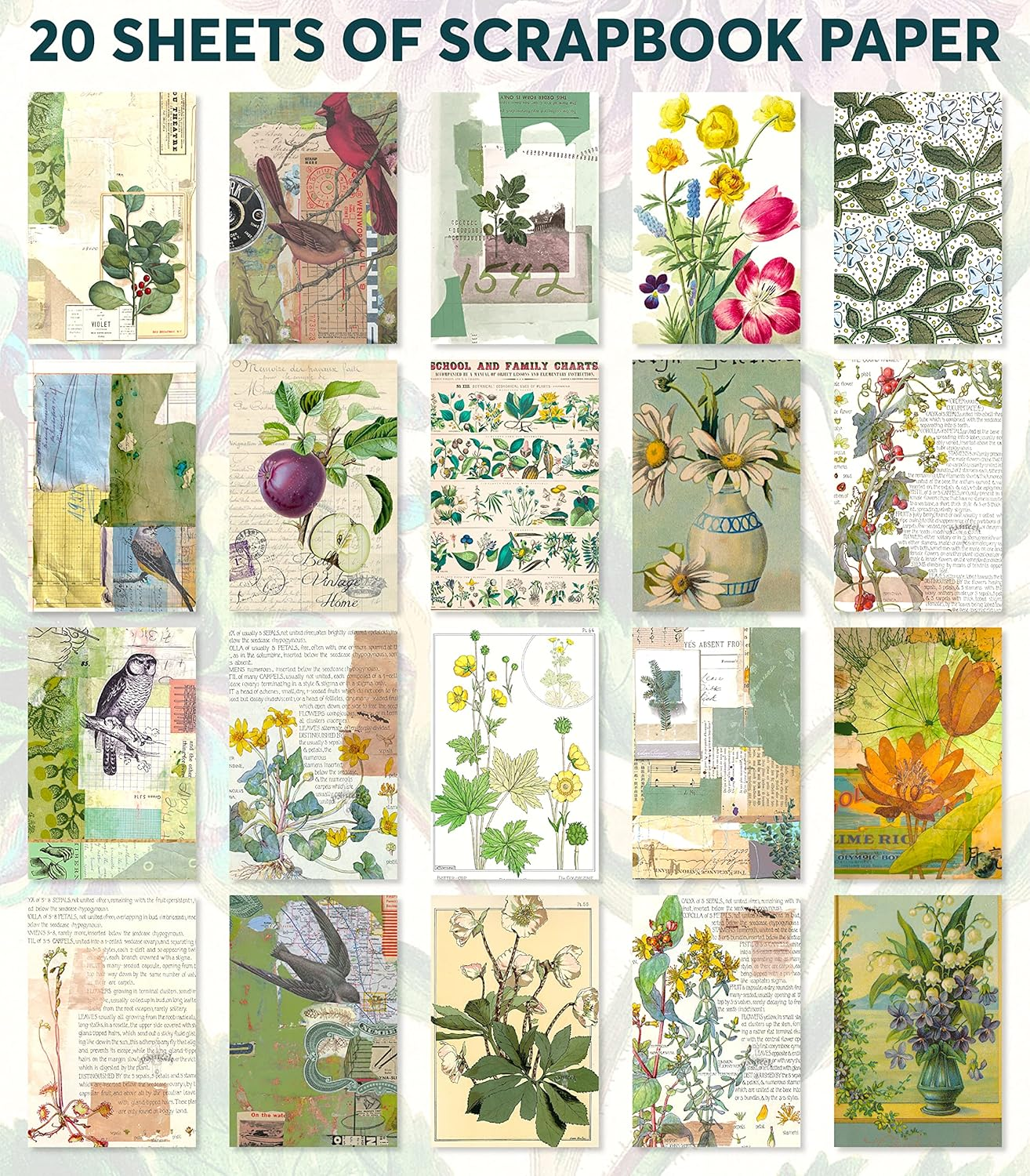 FAYWARE Washi Vintage Stickers for Scrapbooking - Vintage Ephemera for Junk Journals with 453 Botanical Stickers,20 Decoupage Papers. Aesthetic Sticker Book for Journaling Supplies,Art Bullet Journals image number 5