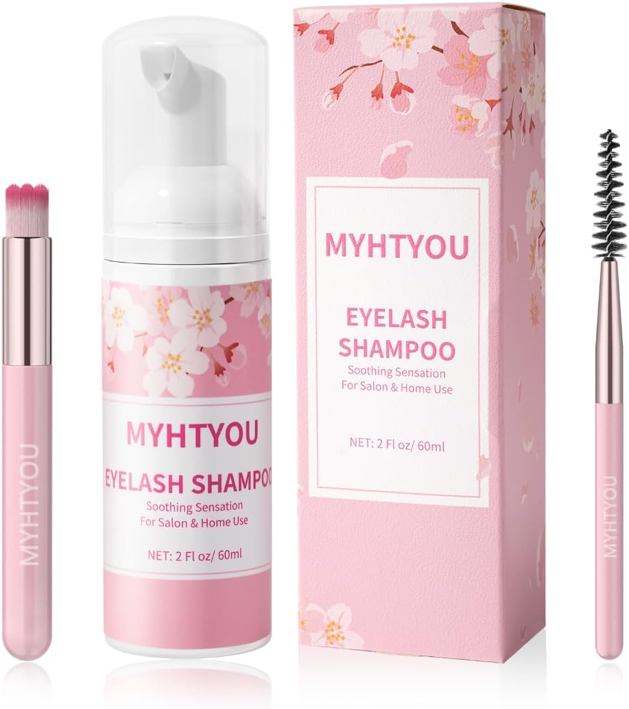 Eyelash Extension Cleanser, Upgraded Eyelash Extension Shampoo 60Ml+Mascara Wand+Brush Eyelash Foam Cleanser for Extensions and Natural Lashes,Paraben & Sulphate Free, Salon and Home Use image number 3