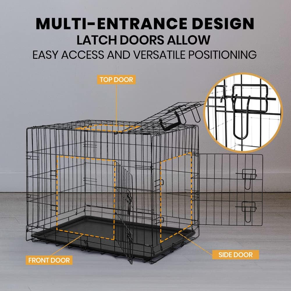 Taily Dog Cage 30 Inch Pet Crate Collapsible 3 Doors Metal Frame Dog Kennel Puppy Playpen House Removable Tray Small image number 5