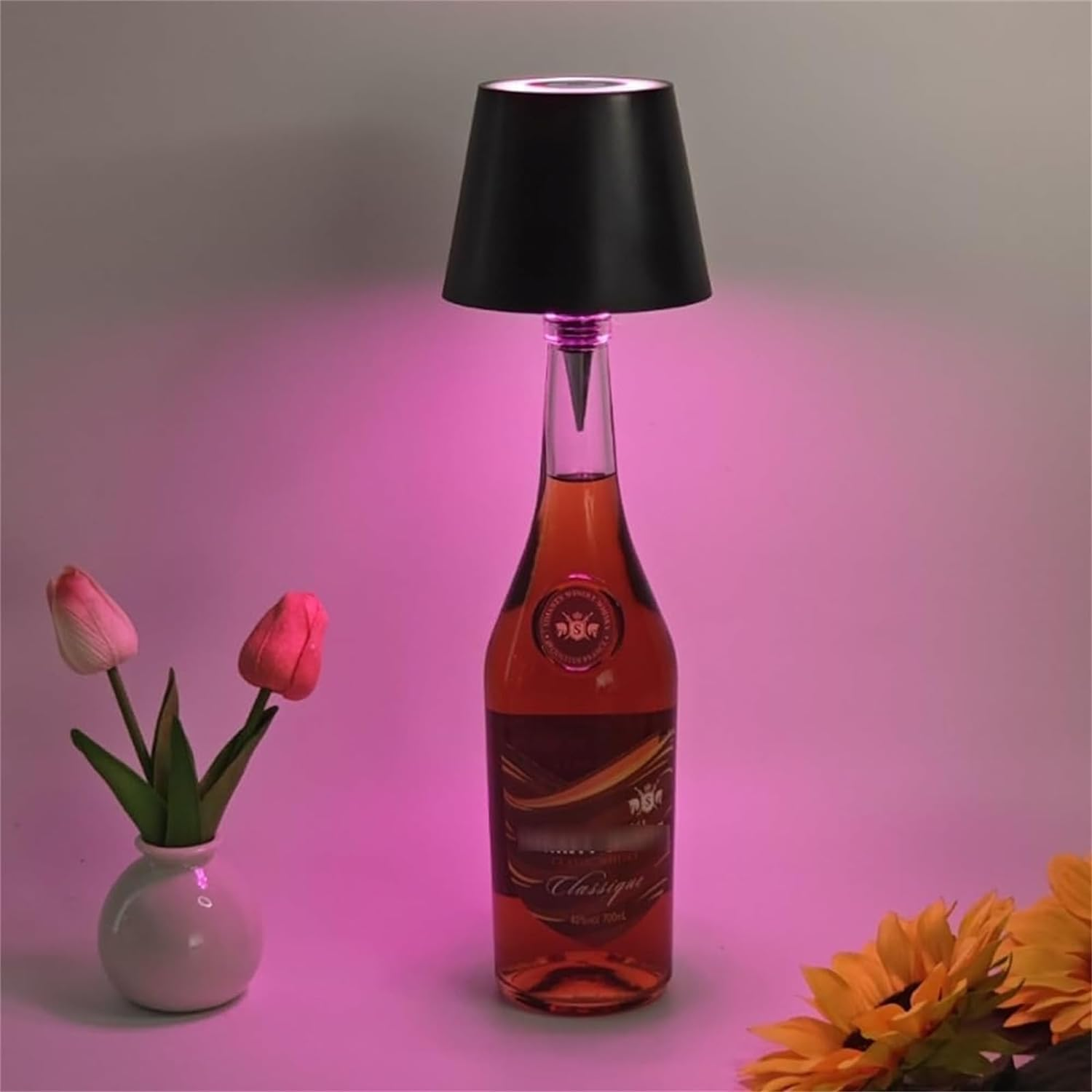 Wireless Bottle Lamp, 3 Color Stepless Dimming, Rechargeable Touch Lamp, Outdoor Table Lamp, Bar Lamp (Gold Plating-Tricolor Light) - Apricot-Tricolor Light image number 3
