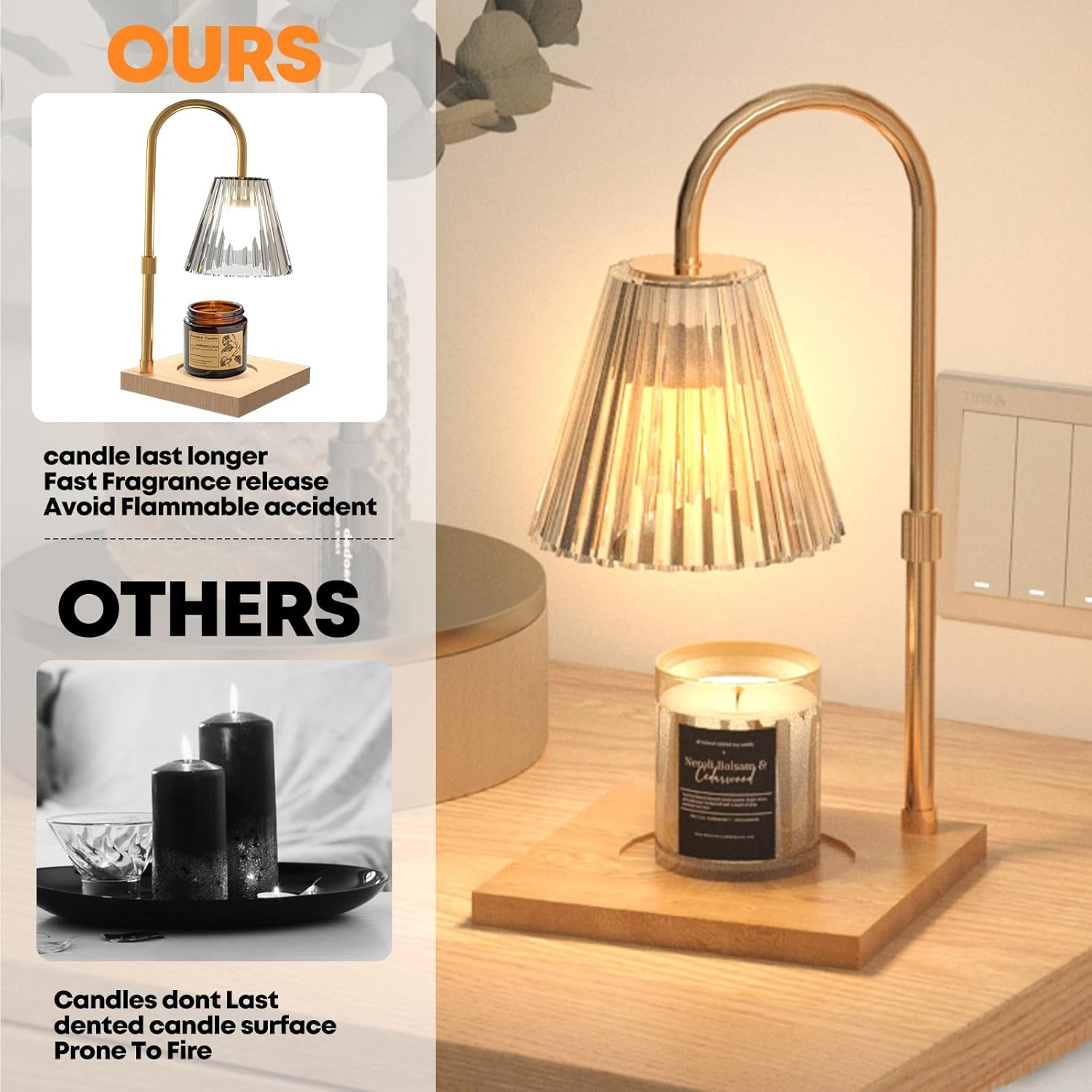 Beautiful Wax Candle Warmer Lamp,Dimmable Height and Brightness Adjustable,Birthday Gifts,For Scented Jar Candles, Home Bedroom Decor Decorative Lamp (Gold) (White) image number 5