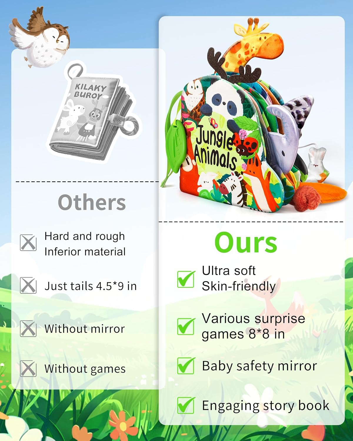 Baby Books 0-6 Months, Infant Tummy Time Sensory Teething Toys Baby Toys 6 to 12 Months, Touch and Feel Soft Cloth Book, 3D Crinkle Book Toy for Infant Newborn Boys Girls Early Learning image number 3