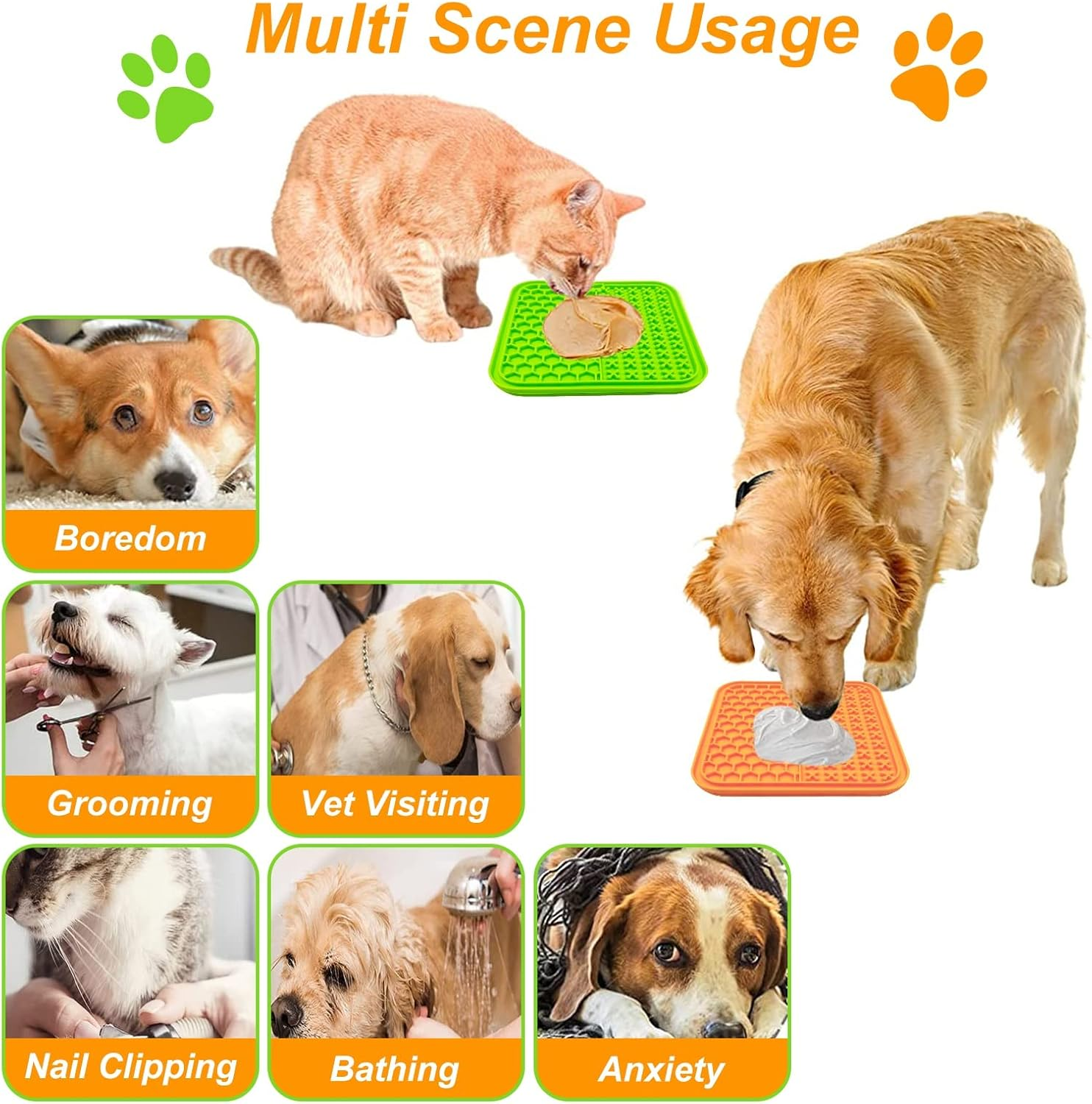 KIKNIN Licking Mats for Dogs and Cats 2PCS, 7.9 * 7.9Premium Lick Pad with Suction Cups for Dog Anxiety Relief, Dog Cat Peanut Butter Lick Pads for Boredom Reducer, Dog Food Mat for Bathing Grooming image number 4