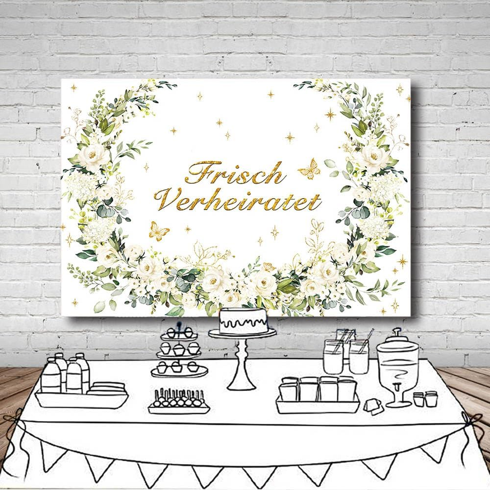 MEHOFOND 2.1 X 1.5 M Newly Married Background White Flowers and Plants Romantic Wedding Decoration Photography Background Banner Indoor Garden Wedding Decoration Couple Photography Props