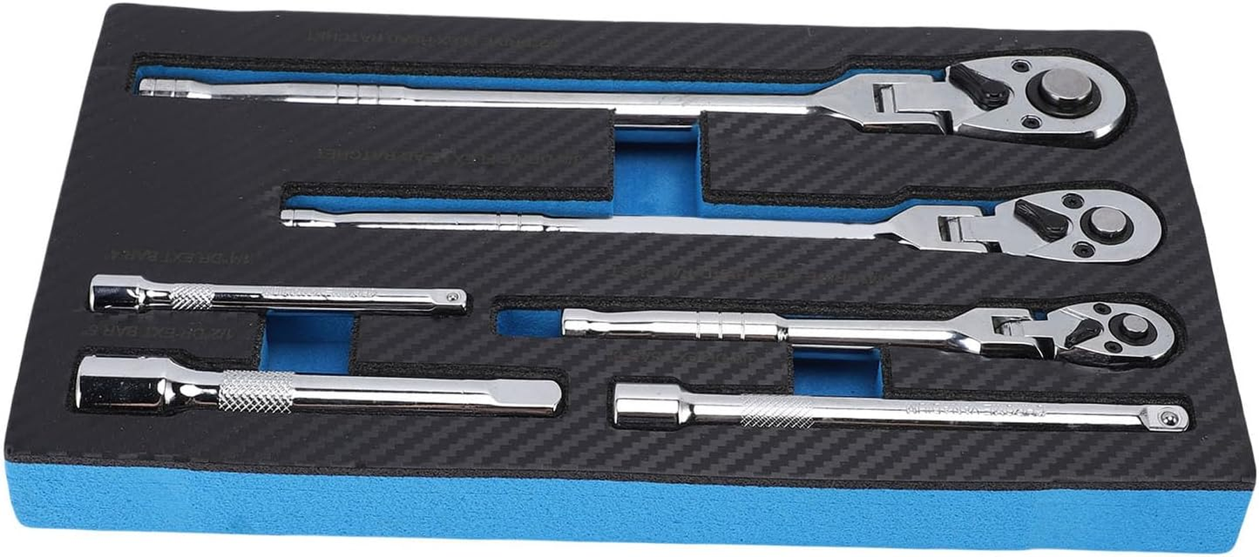 Jiawu 6-Piece Flex Head Ratchet Set, 1/4", 3/8", 1/2" Drive, Swivel Head Ratchet Wrench with Extension Bar, 72 Tooth, 180&deg; Adjustable, Quick-Release, Flexible Ratchet Handle image number 3