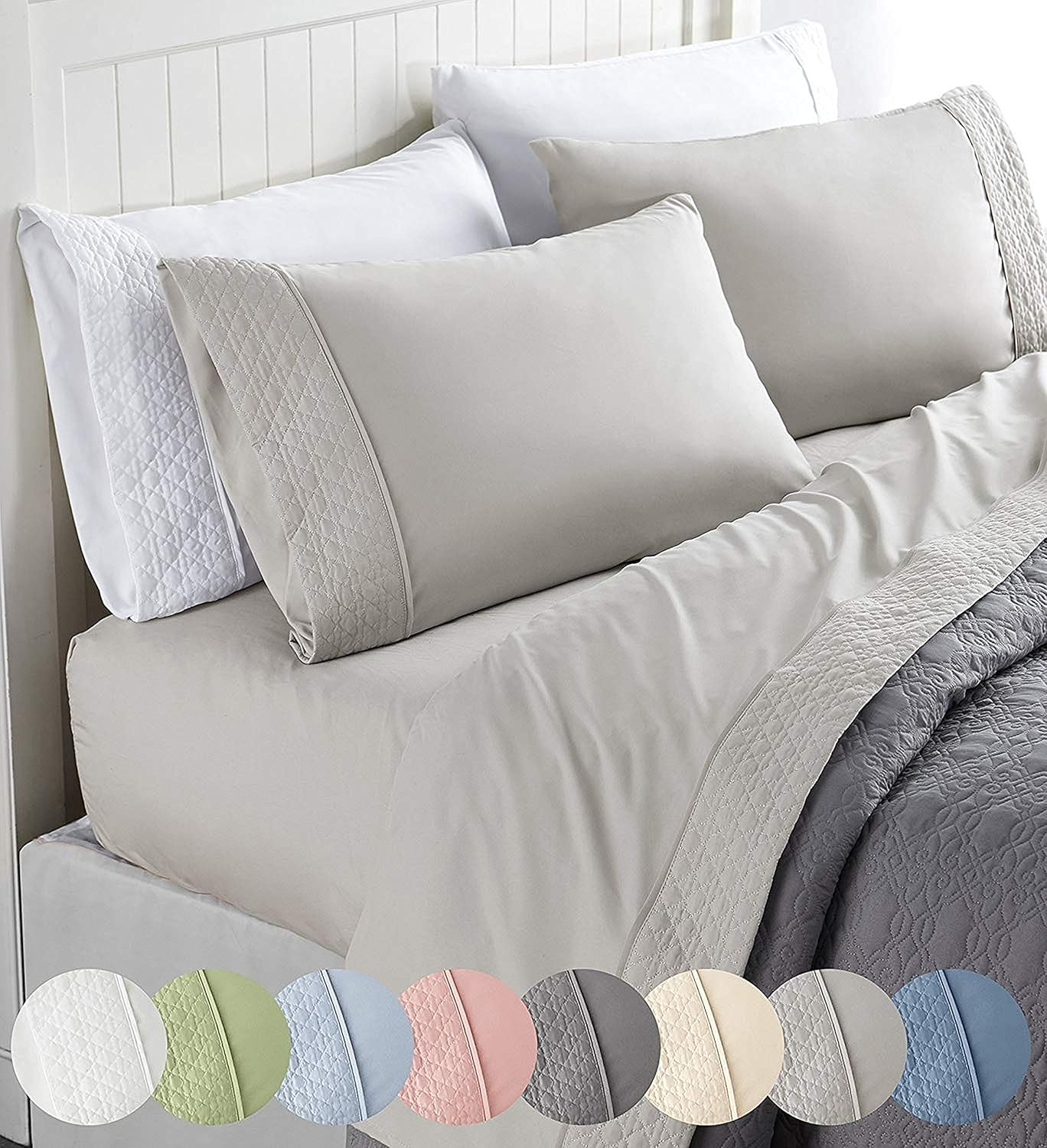 Elegant Comfort Luxury Best, Soft Coziest 4-Piece Bed Sheet Set! 1500 Premier Hotel Quality | Quilted Design on Flat Sheet and Pillowcases | Wrinkle Free, 100%, Full, Gray image number 2