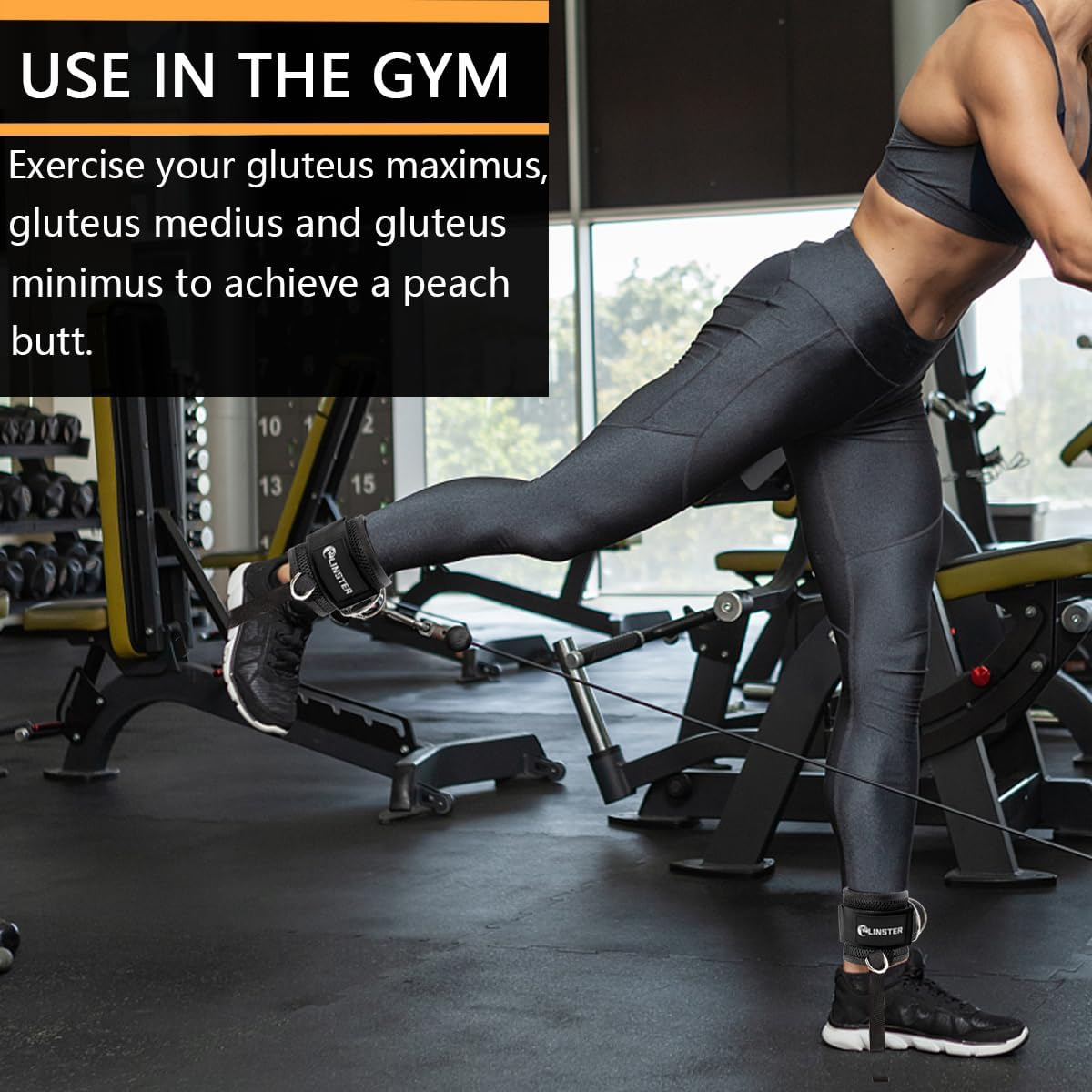 LINSTER Foot Straps Cable Pull for Pulley Fitness with Fixed Rope, Kickbacks Foot Strap with 4 D-Rings and Neoprene, (Pack of 2) Ankle Straps for Women and Men Glutes and Leg Training image number 4