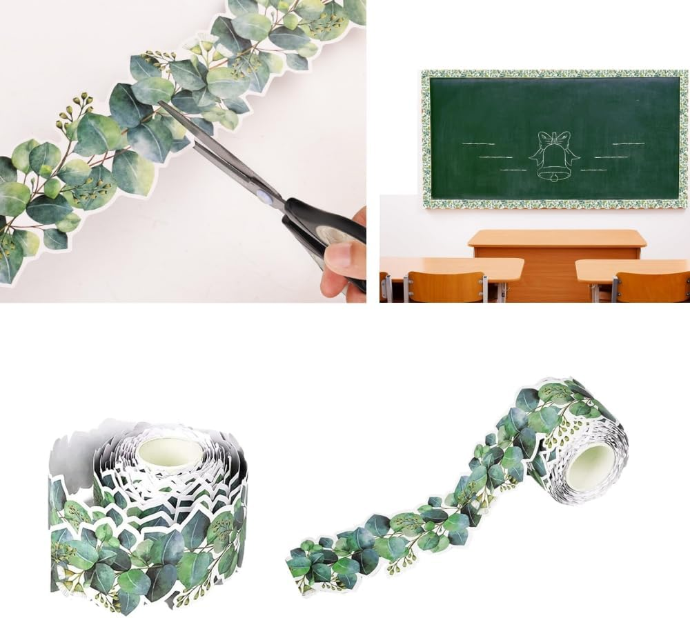 Naisfei Eucalyptus Border Bulletin Board, Eucalyptus Die Cut Border Green Leaves Bulletin Border Trim for Photo Wall Home and School Decorations(49 Ft/15 M) image number 3