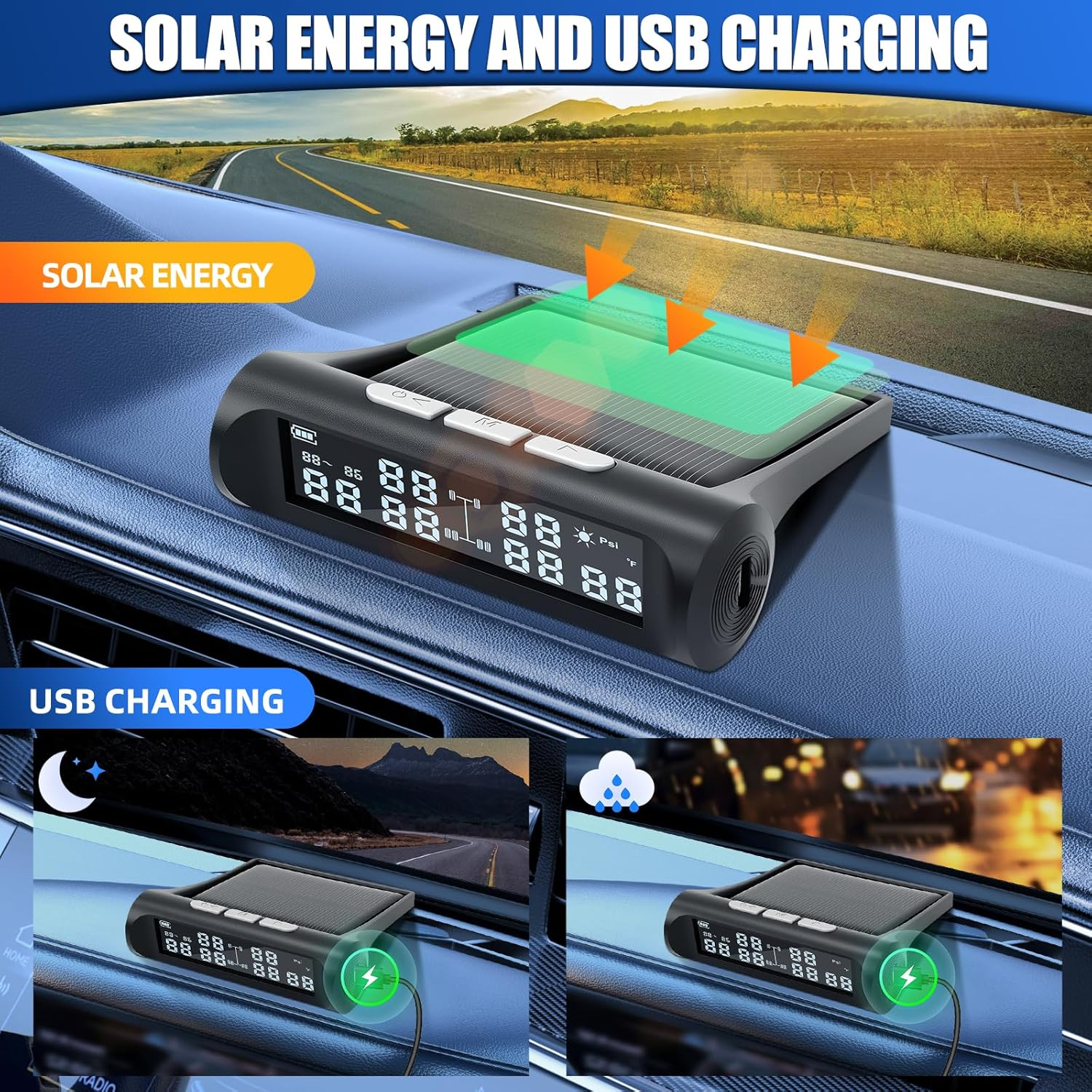 Tyre Tire Pressure Monitoring System,Trailer Tyre Pressure Monitoring System W/6 Tire External Sensors & 6 Alarm Modes,Lcd Display, Auto Sleep Mode,Tpms for RV Trailer Truck off Road Pickup(0-144 PSI) image number 1