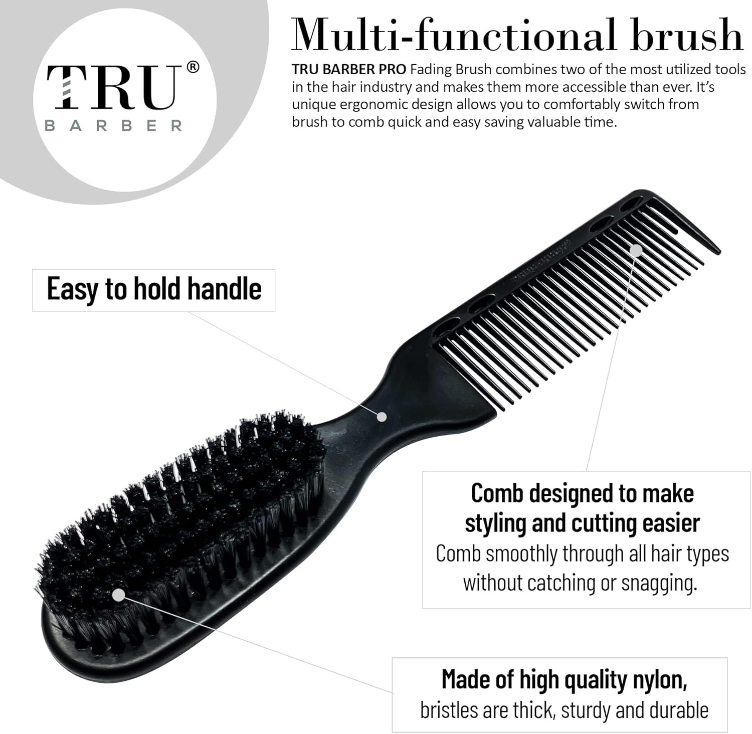 TRU BARBER PRO Fading Brush 2PCS Bundle, Barber Fade Brush, Cleaning Brush for Clippers,Beard Brush,Stylist Comb Hair Styling Tool