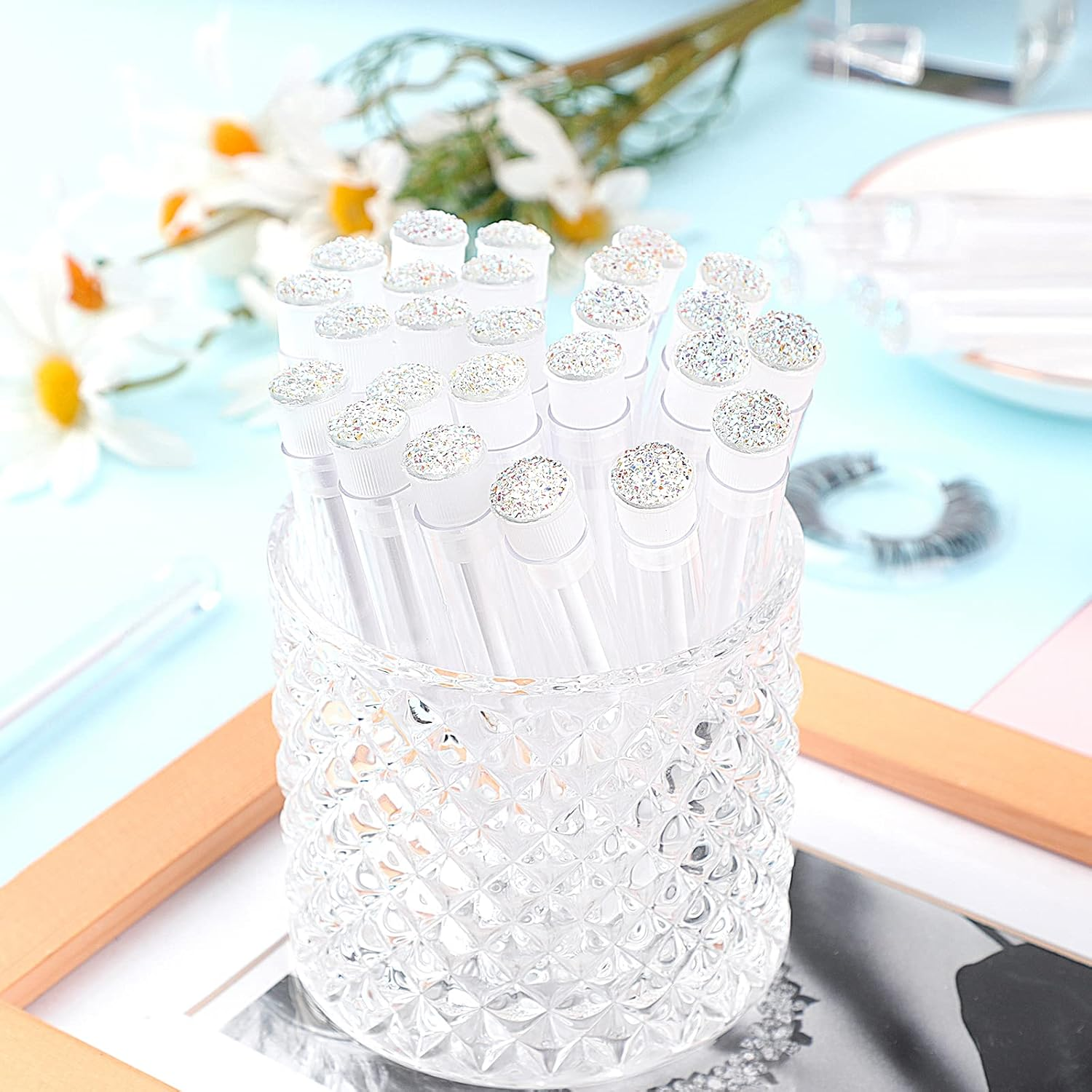 20Pcs Eyelash Brush Lash Wand Makeup Tool Eyelash Extension Supplies Cleaning Brush Diamond Mascara Star White image number 5