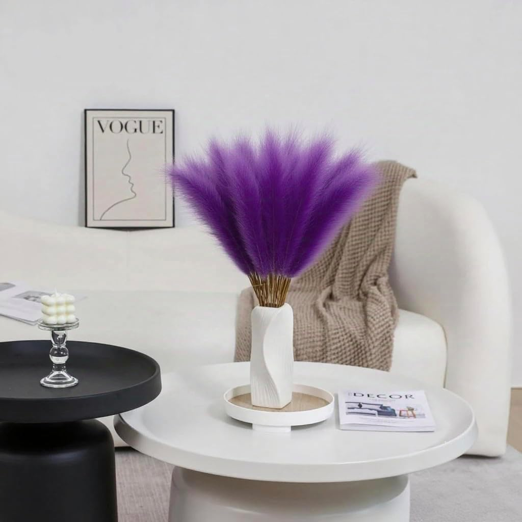 Artificial Pampas Grass Decor | Bohemian Room Aesthetic Ornament Boho Home Decor for Living Room | Pampas Floral Arrangements for Wedding & Christmas 25Pcs（Purple Bottles Not Included） - Pink image number 3