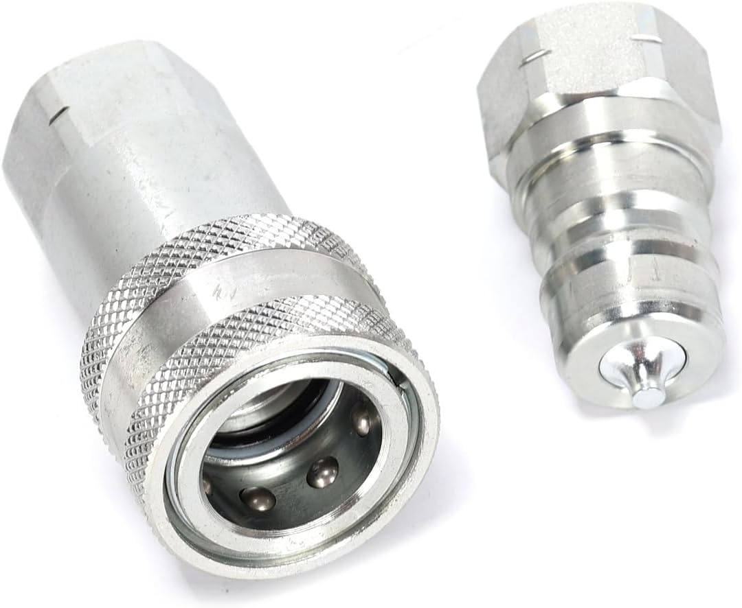 1Set Silver Carbon Steel Hydraulic Quick Connect Coupler Set NPT 3/8 Female Pipe Fitting Plug Adapter Suitable for Construction Forestry and Agricultural Equipment image number 2