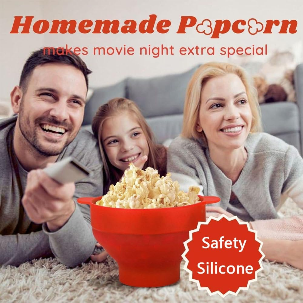 Dolemay Silicone Microwave Popcorn Popper,Collapsible Popcorn Maker with Lid and Handles Lightweight Popcorn Making Tool Kitchen Creative DIY Popcorn Maker Durable Cookies Candy and Popcorn Bowl-Black image number 6