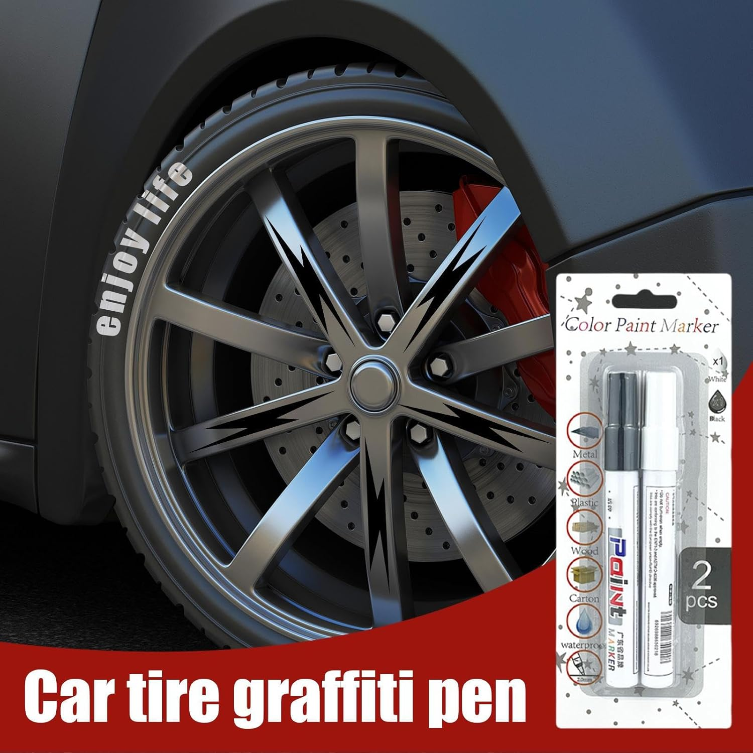 Car Wheel Paint Pen - Quick Seal, Weather Resistant | Car Wheel Rim Coating Tool, Paint Brush, Tire Customisation Amplifier, Paint Marker Refill Kit for Vehicle Repair image number 2