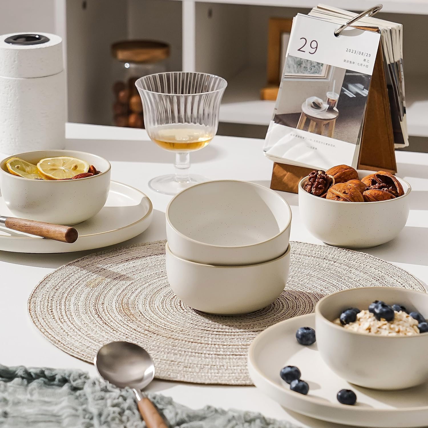 S&Q'S Ceramics Ceramic Small Bowls for Kitchen, Set of 6, 10 Ounces Small Ceramic Bowls for Condiments, Dipping, Side Dishes (Glazed Matte Off-White), (TSW) image number 2