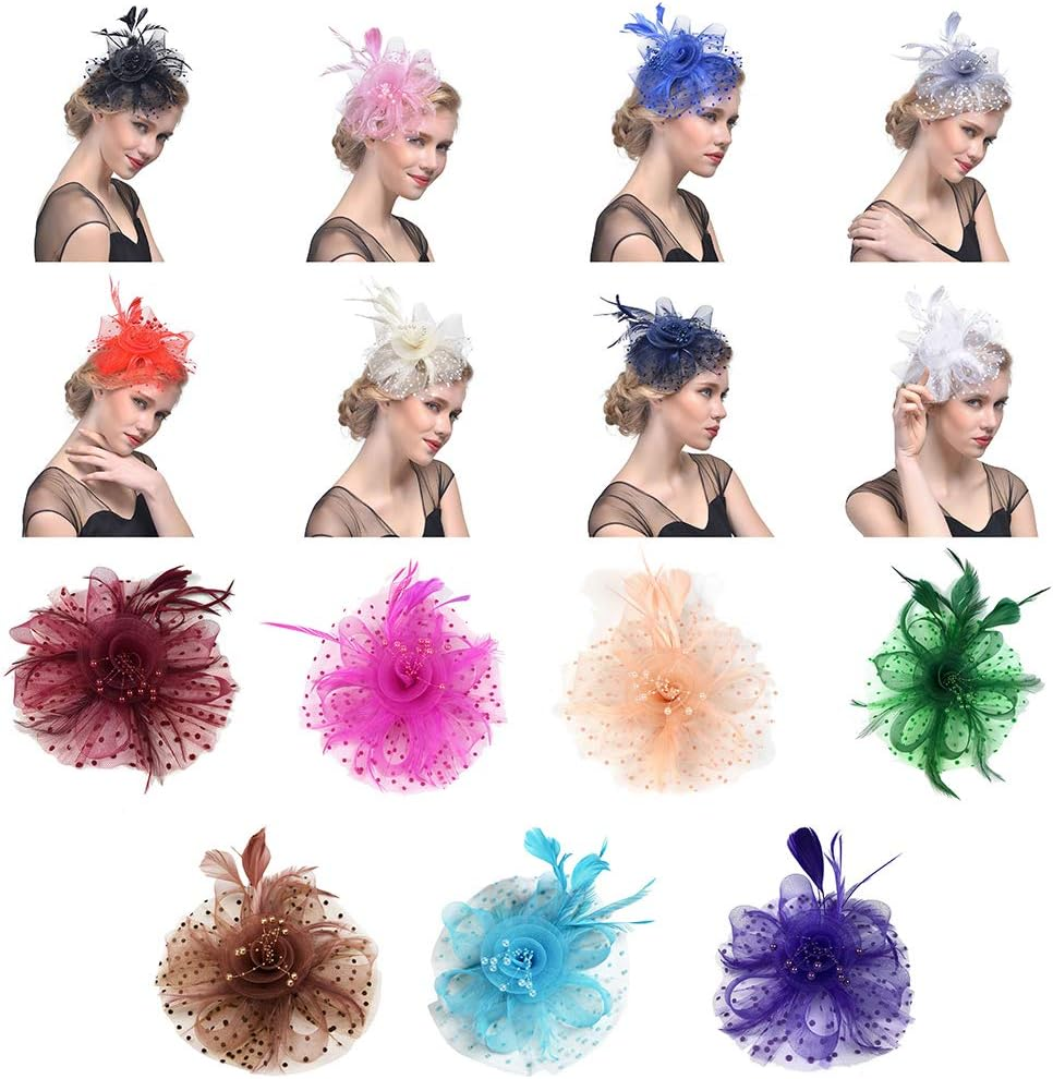 Beaded Feather Net Flower Bridal Derby Hat Fascinator with Clip Hairband image number 2