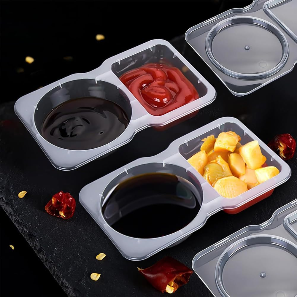 Kiwinvou 15 Pieces Double Compartment Condiment Container, Double Condiment Containers with Lids, 2 Compartment Snack Containers Great for Takeaway Sauces, Dips and Travelling Snacks image number 1