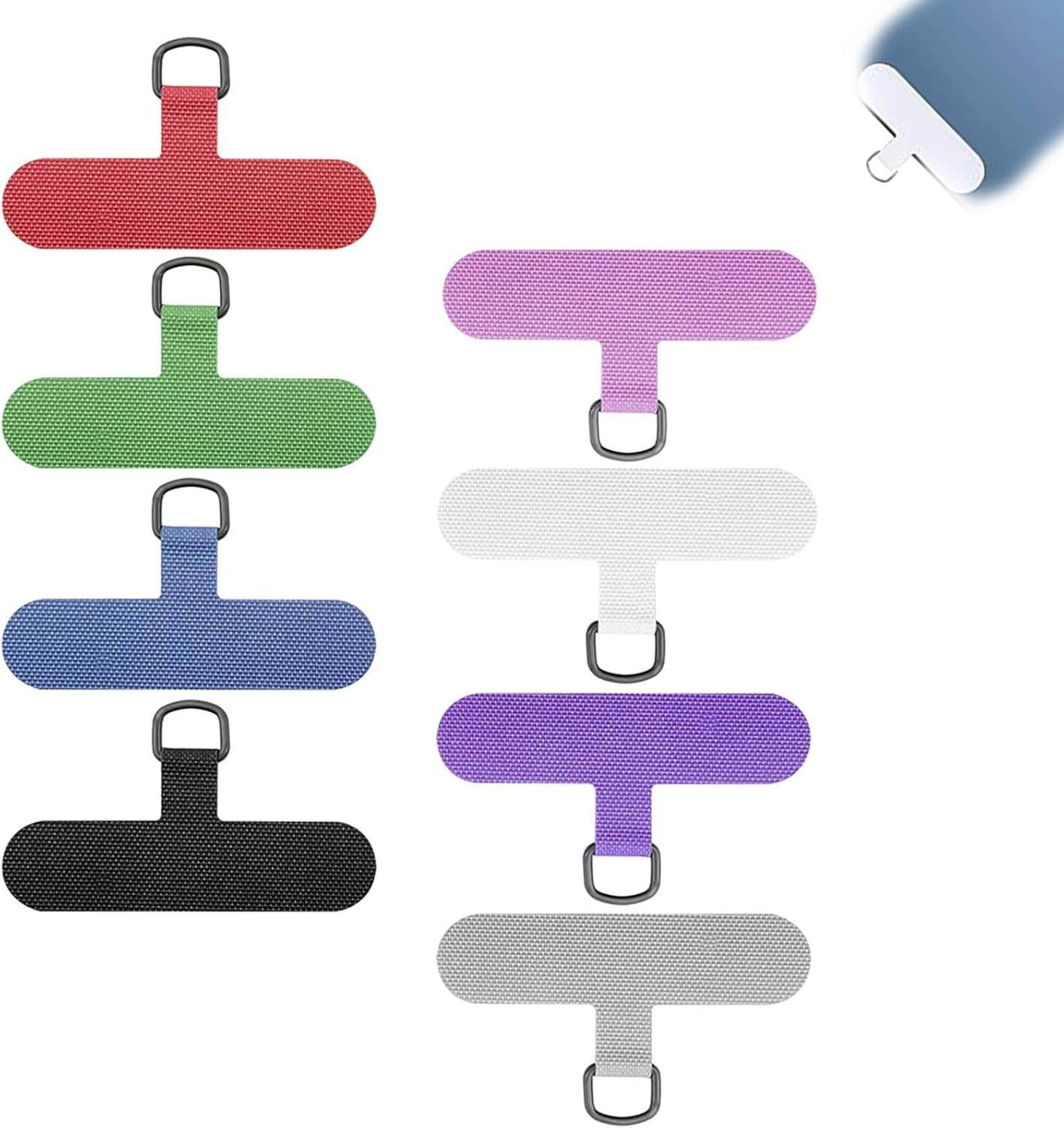 ONBPIY Universal Phone Lanyard Tabs 8 Pack - Multicolor Tether Patches with Metal Rings for Phone Case Attachment image number 3
