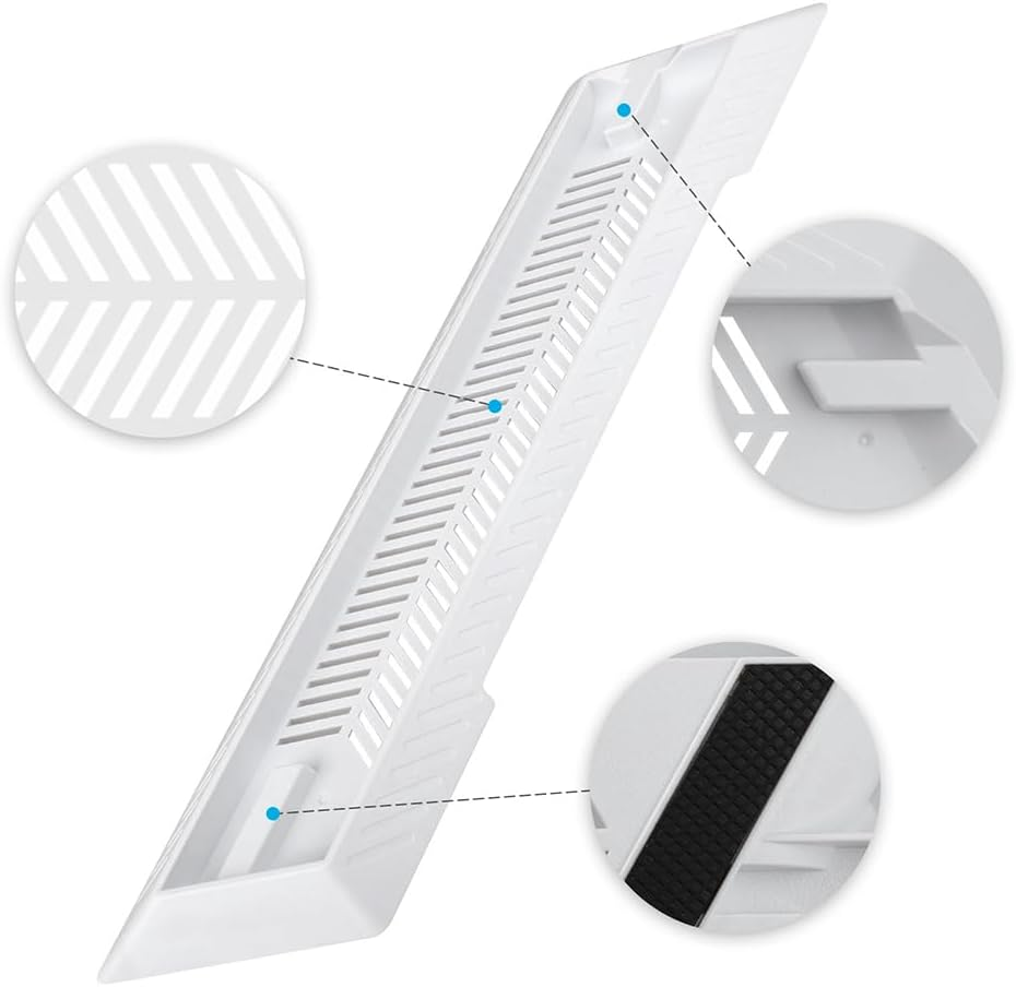 Kailisen PS4 Slim Vertical Stand for Playstation 4 Slim with Built-In Cooling Vents and Non-Slip Feet (White) - Black image number 6