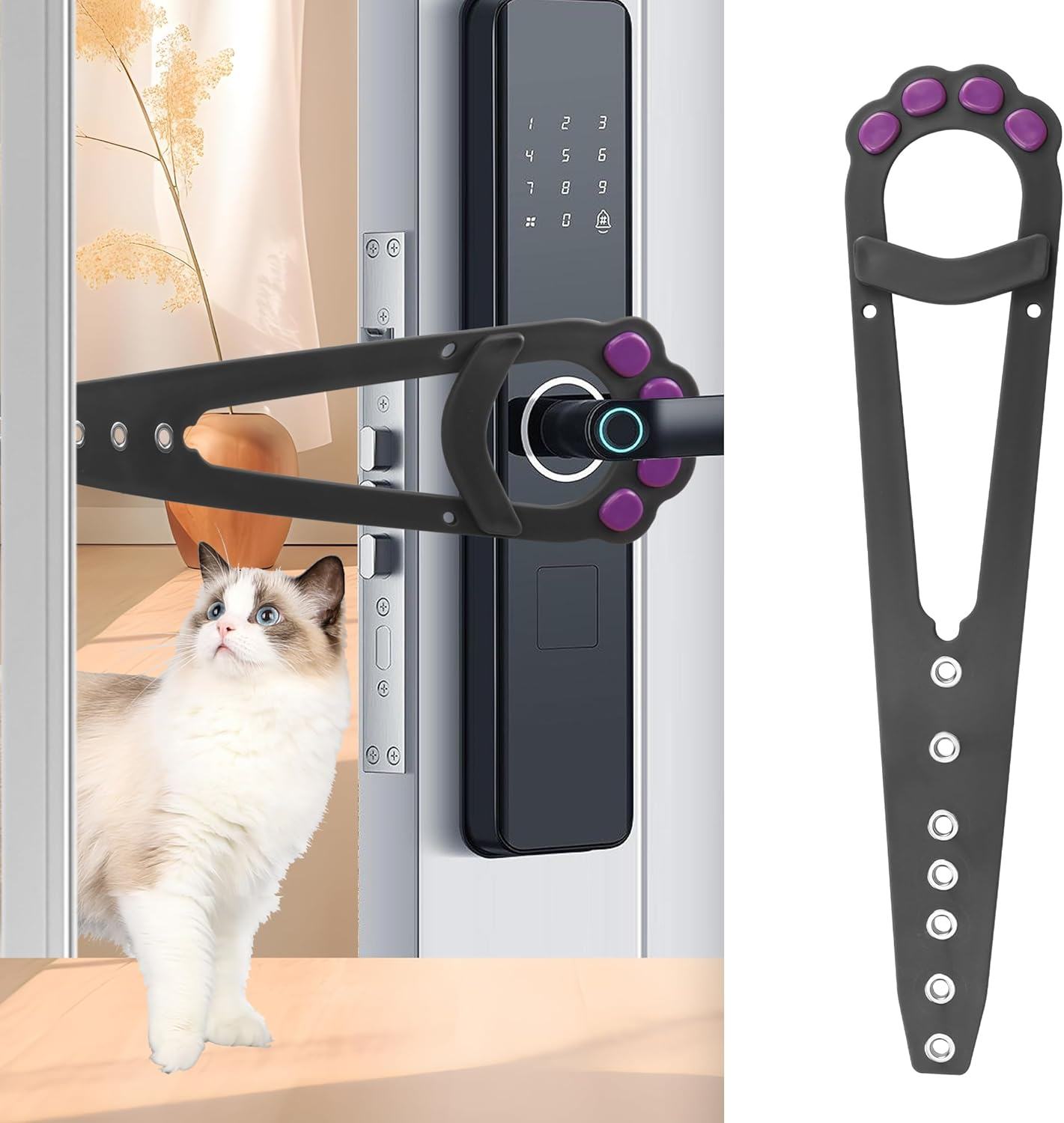 YAODHAOD 2Pcs Cat Door Latch Holder, Cat Door Bracket Latch, Adjustable Door Strap for Letting Cats In, Keeping Dogs Out image number 4