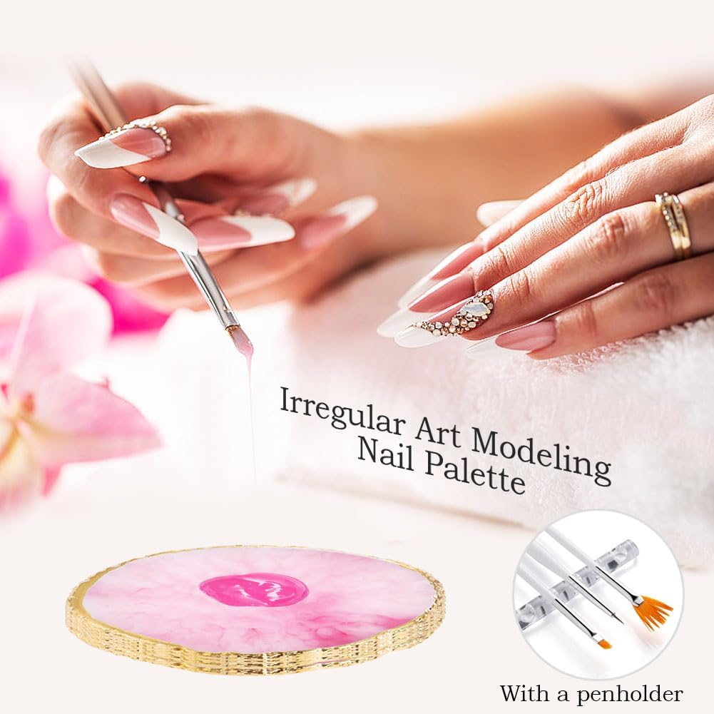 Nail Art Tools 27Pcs Set,Nail Art Brush,Resin Nail Art Palette,5 Pcs Nail Art Pens Liner Brush,2-Way Acrylic Silicone Engraving Pen Dotting Pen Tools Nail Art Kit for Nail Art DIY image number 6