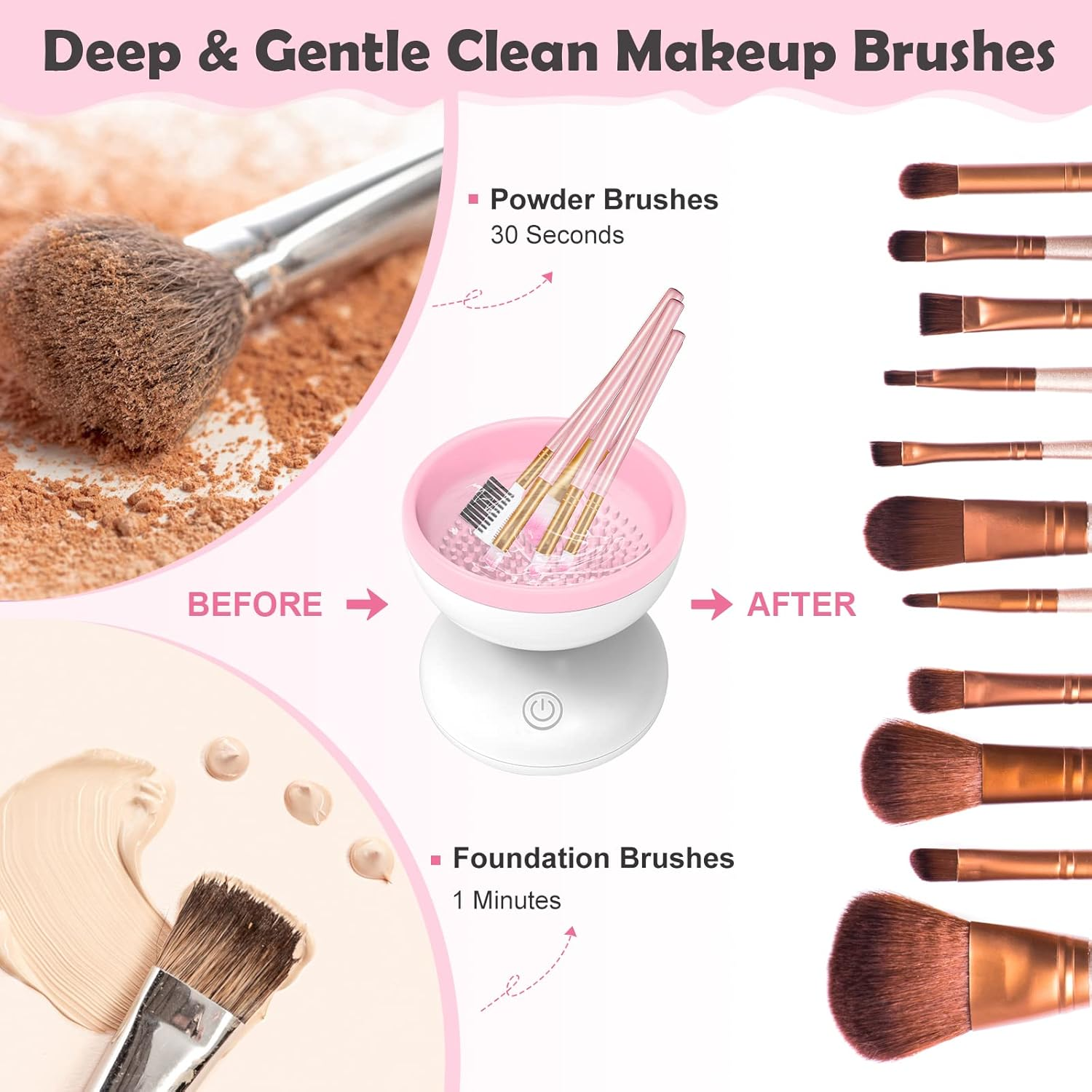Electric Makeup Brush Cleaner Newest Design, Luxiv Wash Makeup Brush Cleaner Machine Fit for All Size Brushes Automatic Spinner Machine, Makeup Brush Beauty Blender Cleaner (White+Pink) image number 6