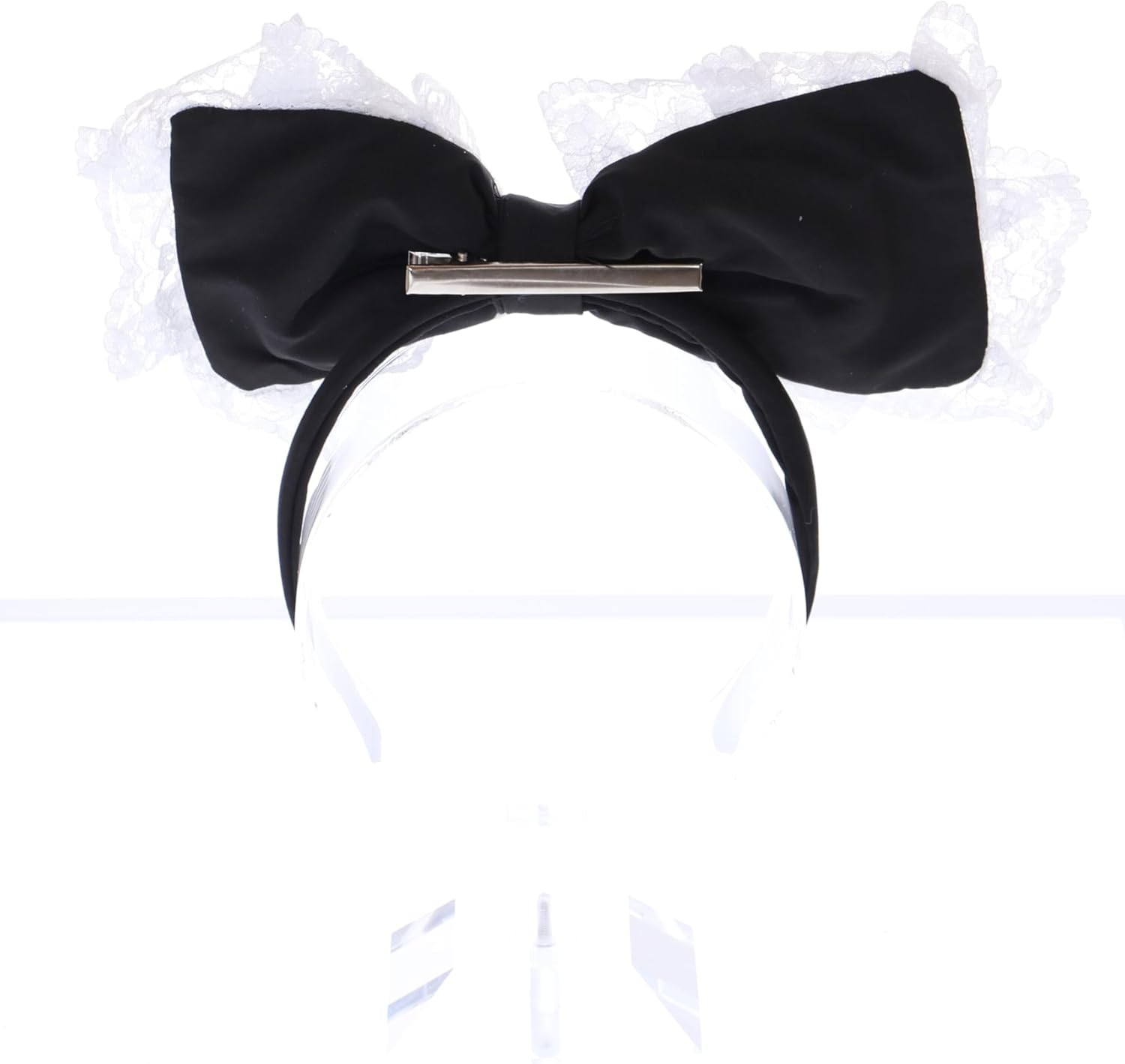 C-102-1 Black White Lace Ruffle Large Bow Gothic Lolita Headband Party Celebration Hair Accessories image number 5