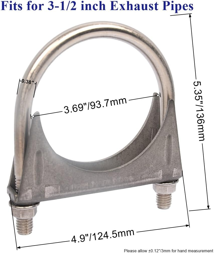 Universal Heavy Duty 3-1/2 Inch Stainless Exhaust Exhaust Clamp, 3.5&rdquo; Exhaust U-Bolt Clamps Saddle Design with Reinforced Ribs