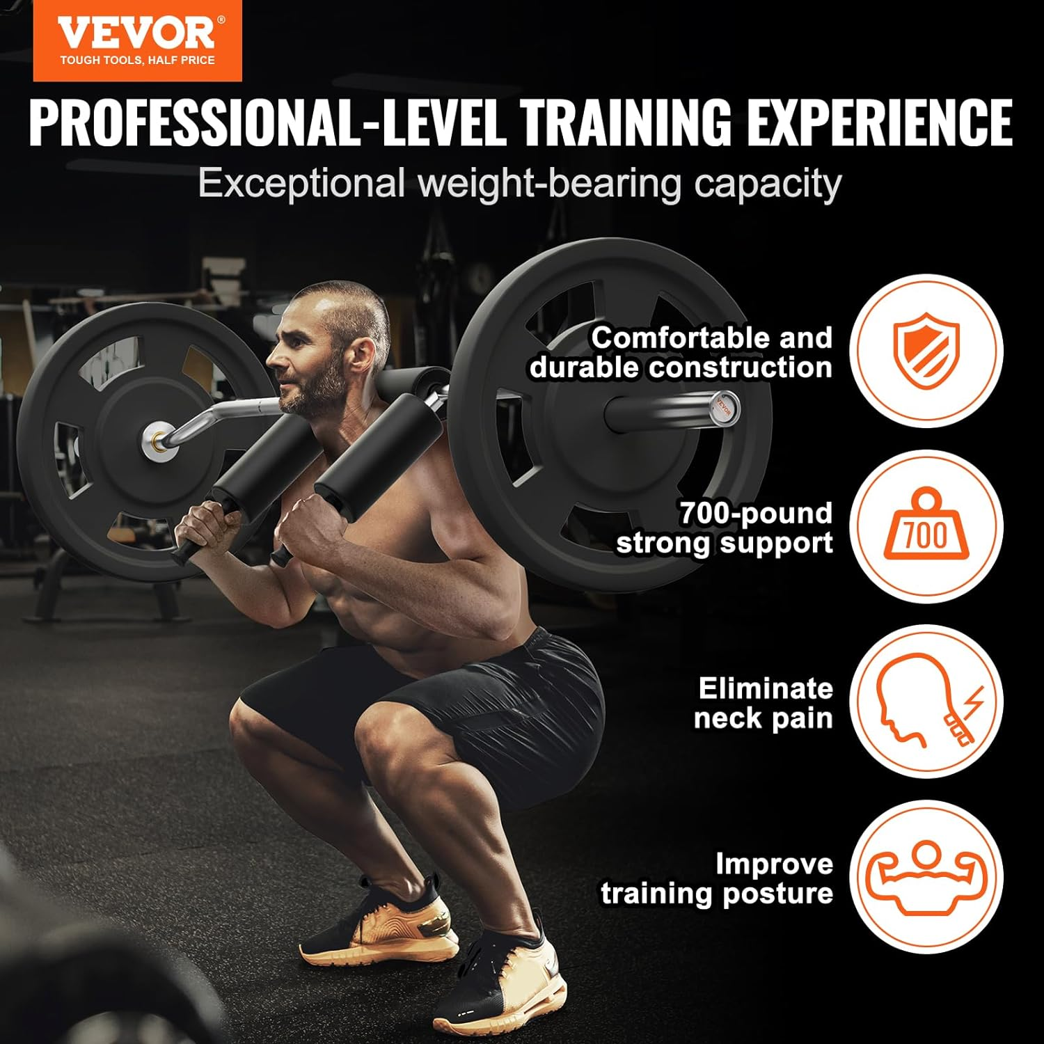 VEVOR Safety Squat Bar, 700 & 1500 LBS Fitness Squat Bar，Plus 500 LBS Hex Barbell Trap Bar, Home Gym for Squats, Deadlifts, Ideal for Front Squats, Lunges, Rehab, Physical Therapy image number 1