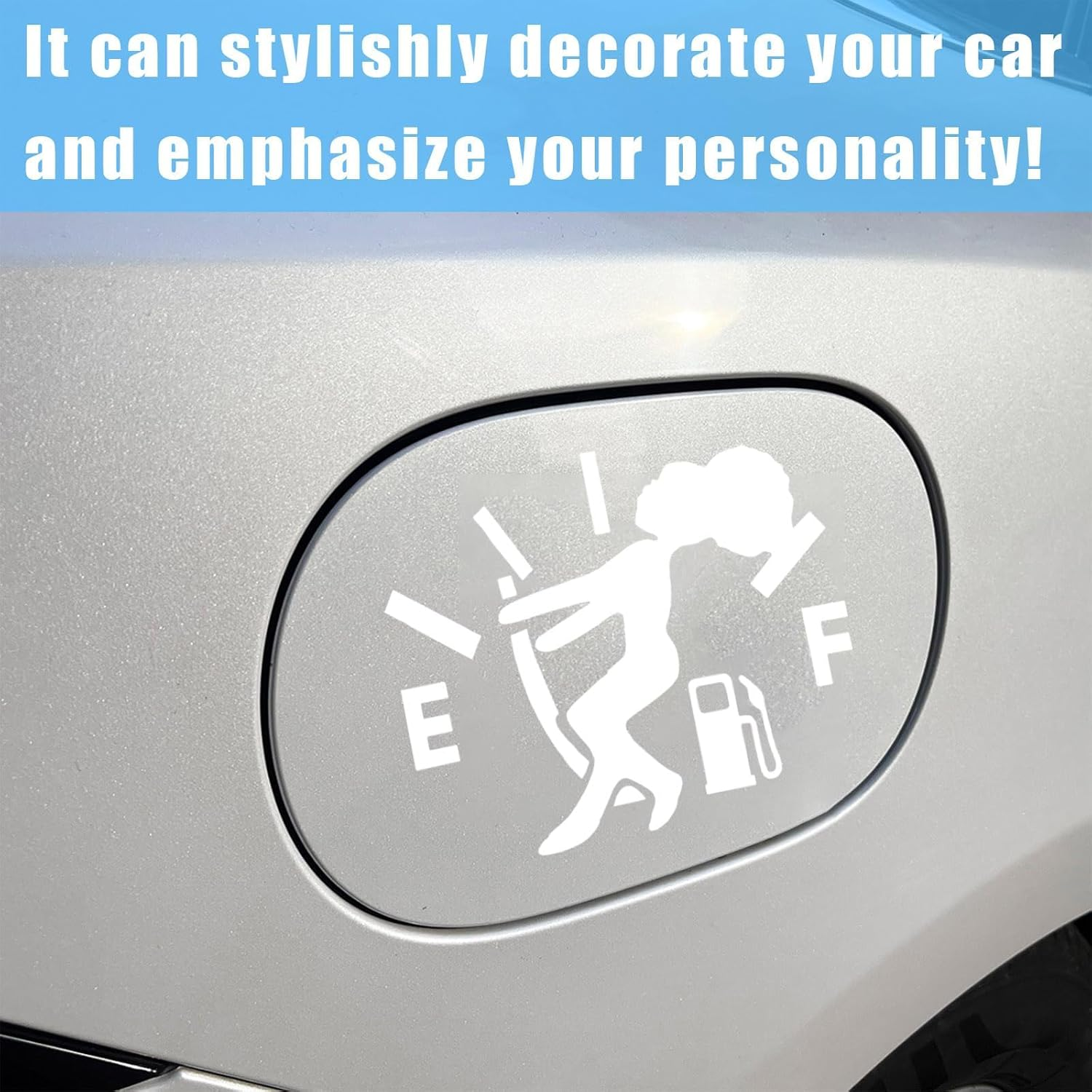 Funny Car Fuel Tank Sticker, EF Logo Waterproof High Gas Consumption Decal, Universal Vehicle Fuel Gage Empty Stickers Decor Suitable for Cars, Trucks, Motorcycles, Suvs (Hair Female) (White) image number 2