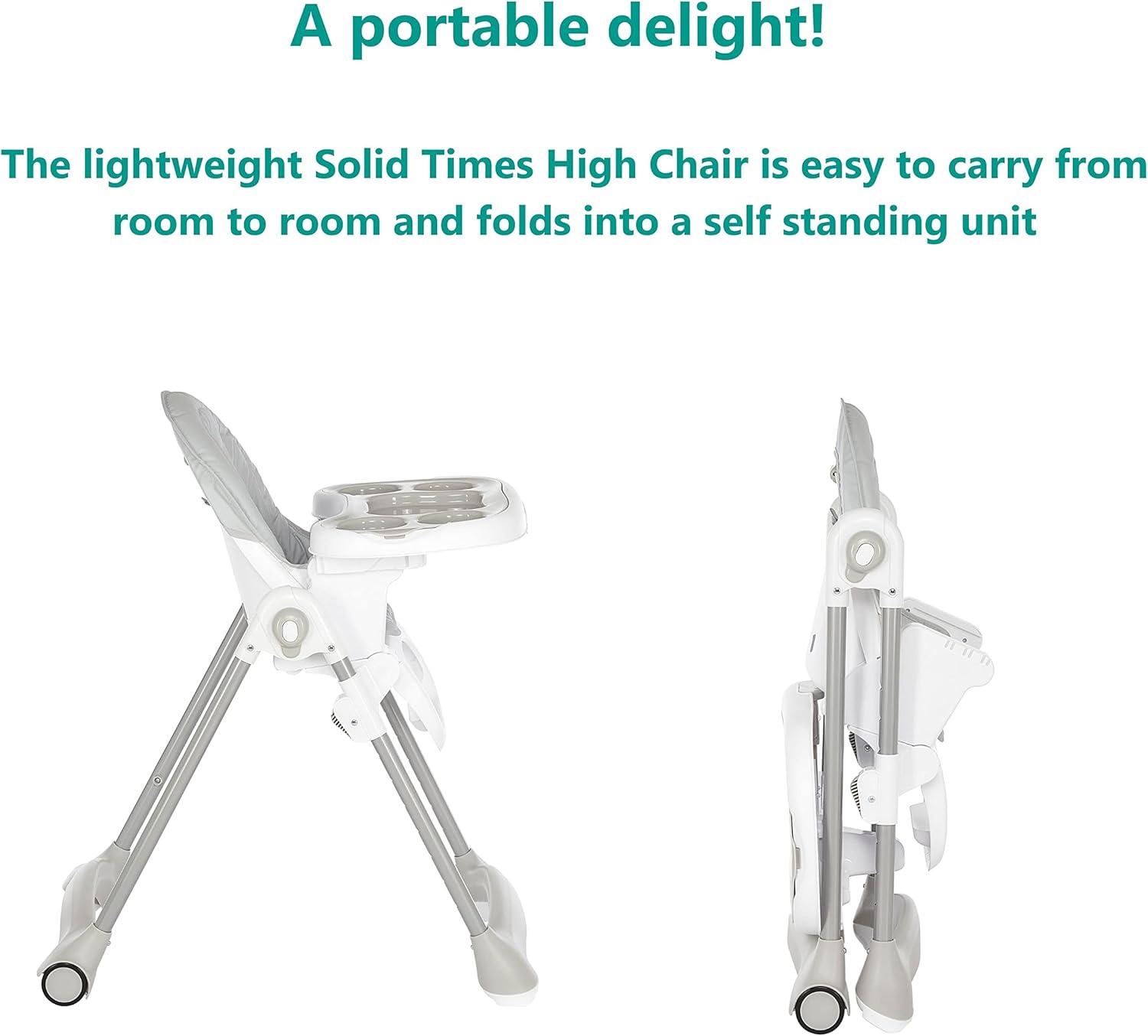 Dream on Me Solid Times High Chair for Babies and Toddlers in Grey, Multiple Recline and Height Positions, Lightweight Portable Baby High Chair, 5 Point Safety Harness, Easy to Clean Surface image number 1