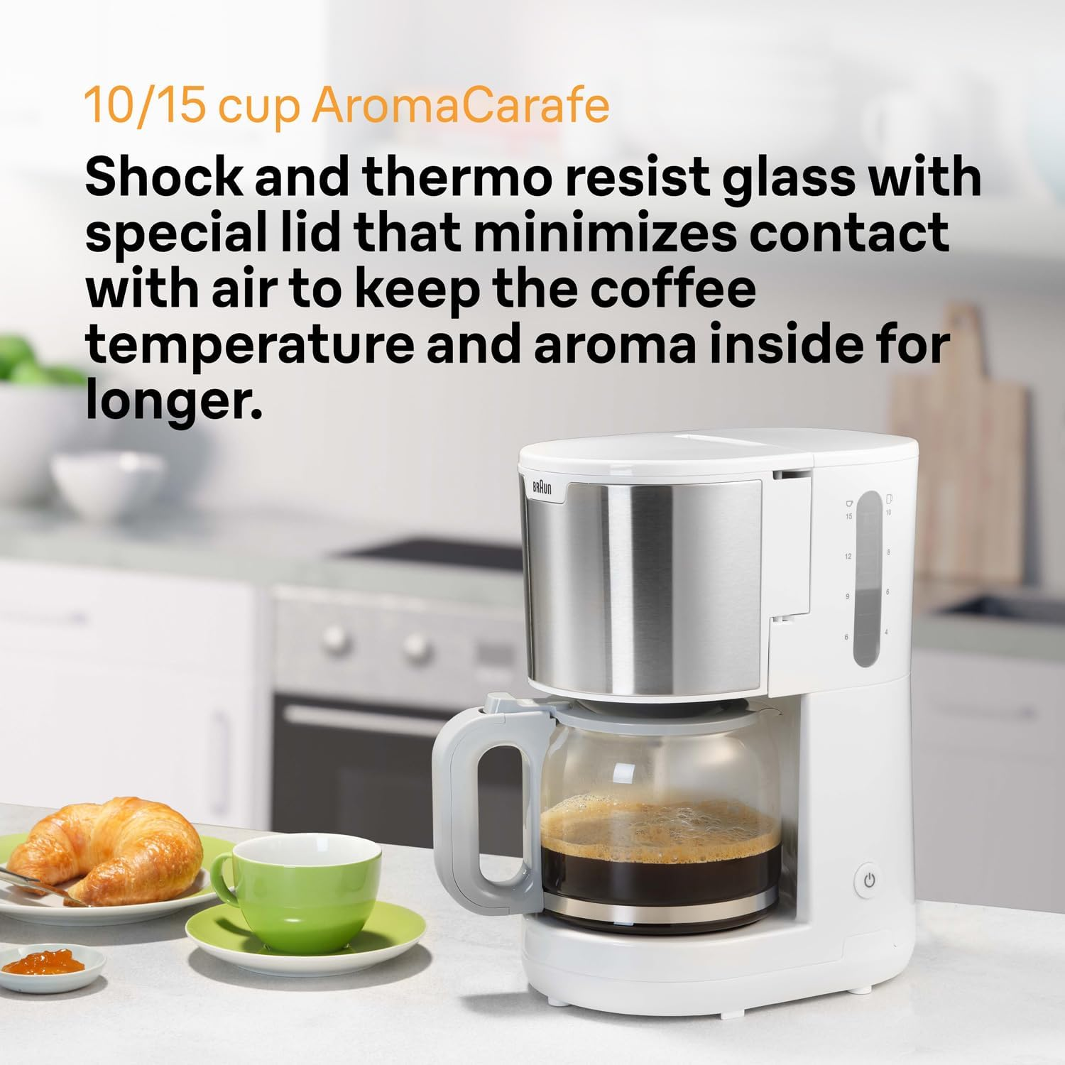 Braun Purshine KF1500WH, Coffee Filter Machine with Optibrew System, anti Drip Function, Safety Auto Shut-Off, 10 Cup Aroma Carafe Capacity, 1000W, White - White image number 2